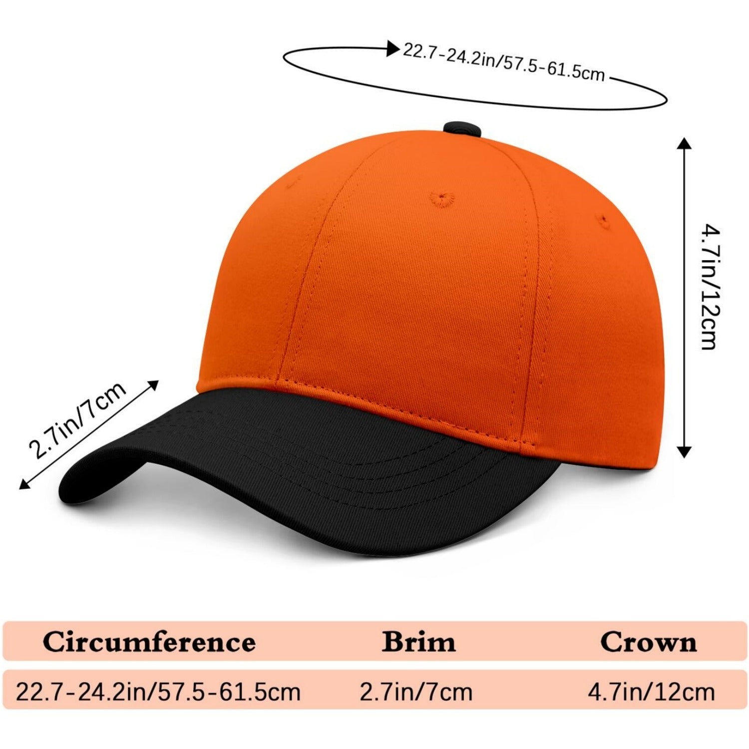Custom Embroidered or Printed Orange & Black Color Block Baseball Cap | Personalized Sport Hat