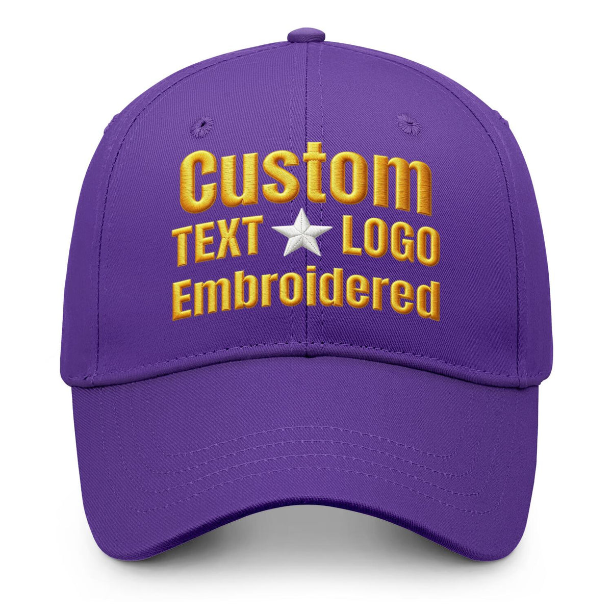 Custom embroidered or printed vibrant purple baseball cap by Vosoli | Personalized text &amp; logo | Structured fit