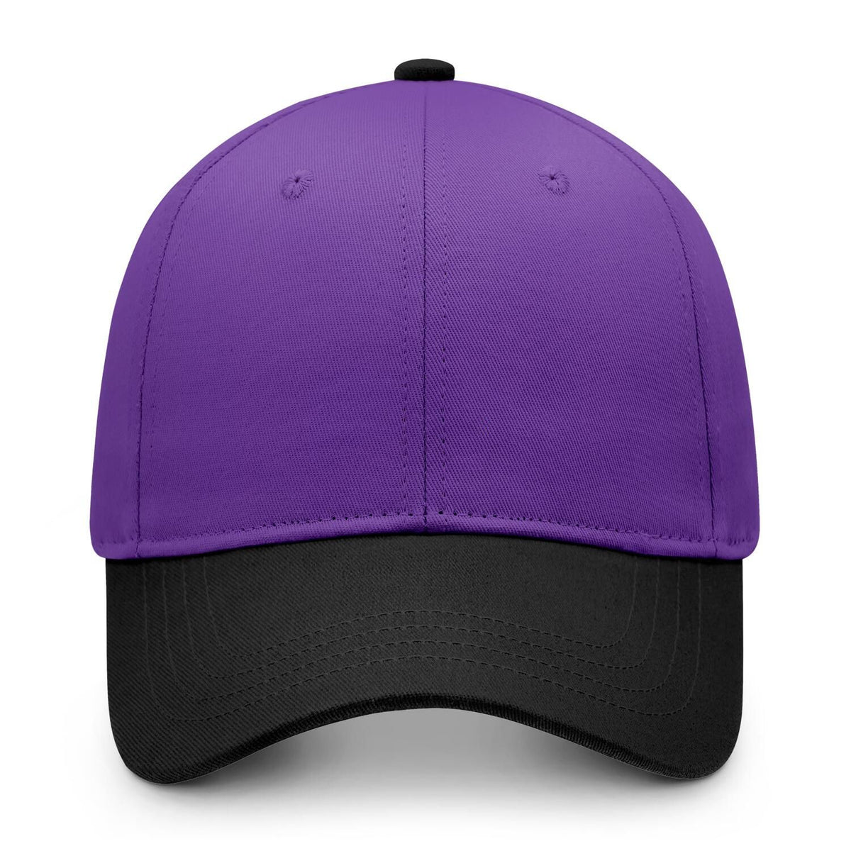 Custom Embroidered or Printed Purple & Black Color Block Baseball Cap | Personalized Sport Hat