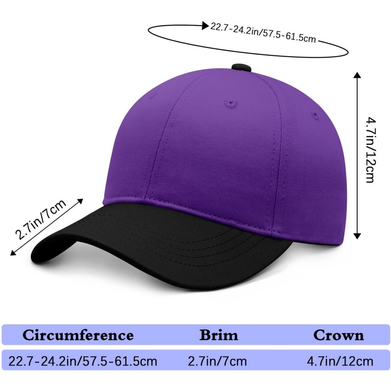 Custom Embroidered or Printed Purple & Black Color Block Baseball Cap | Personalized Sport Hat
