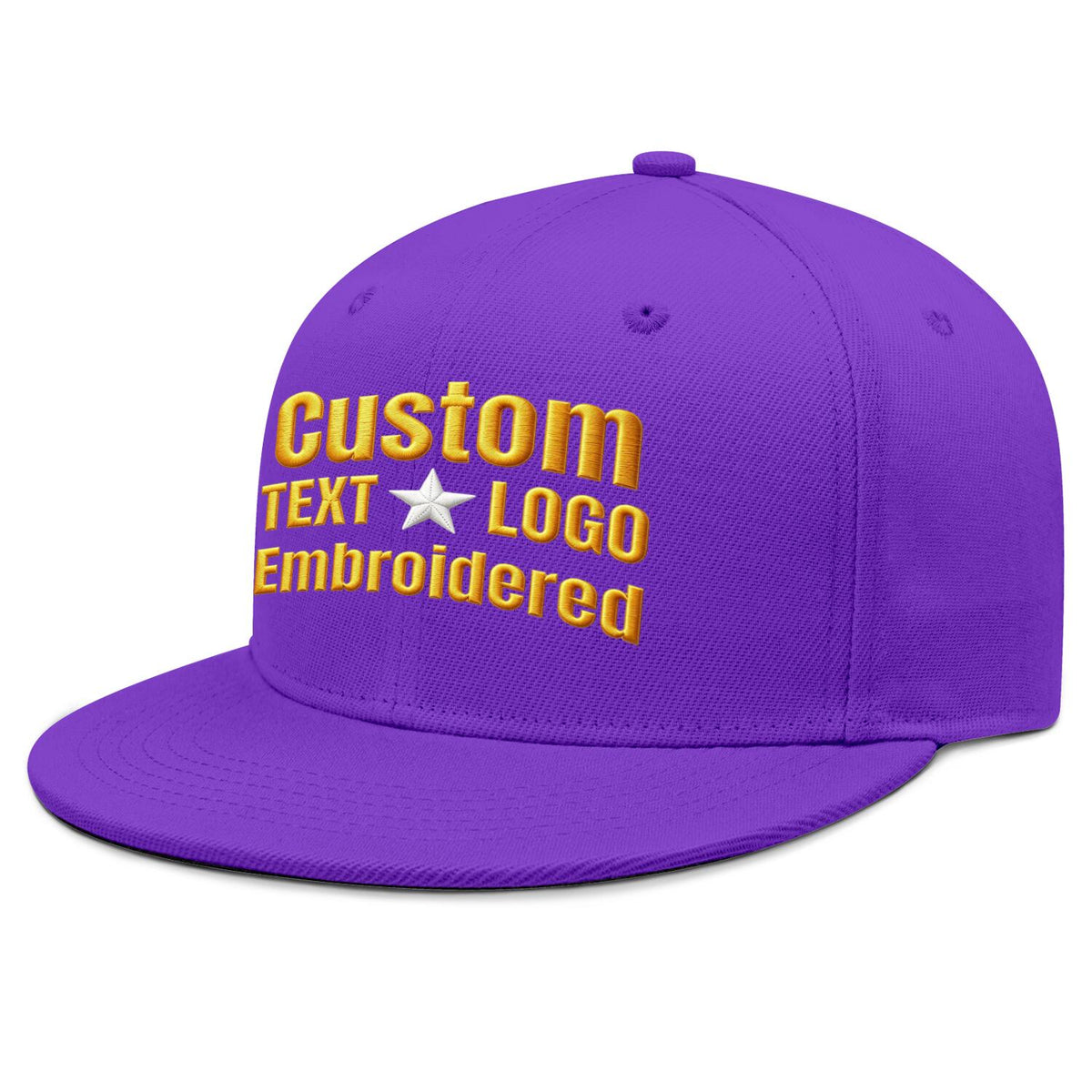 Custom embroidered or printed purple flat-brim cap by Vosoli | Personalized text &amp; logo