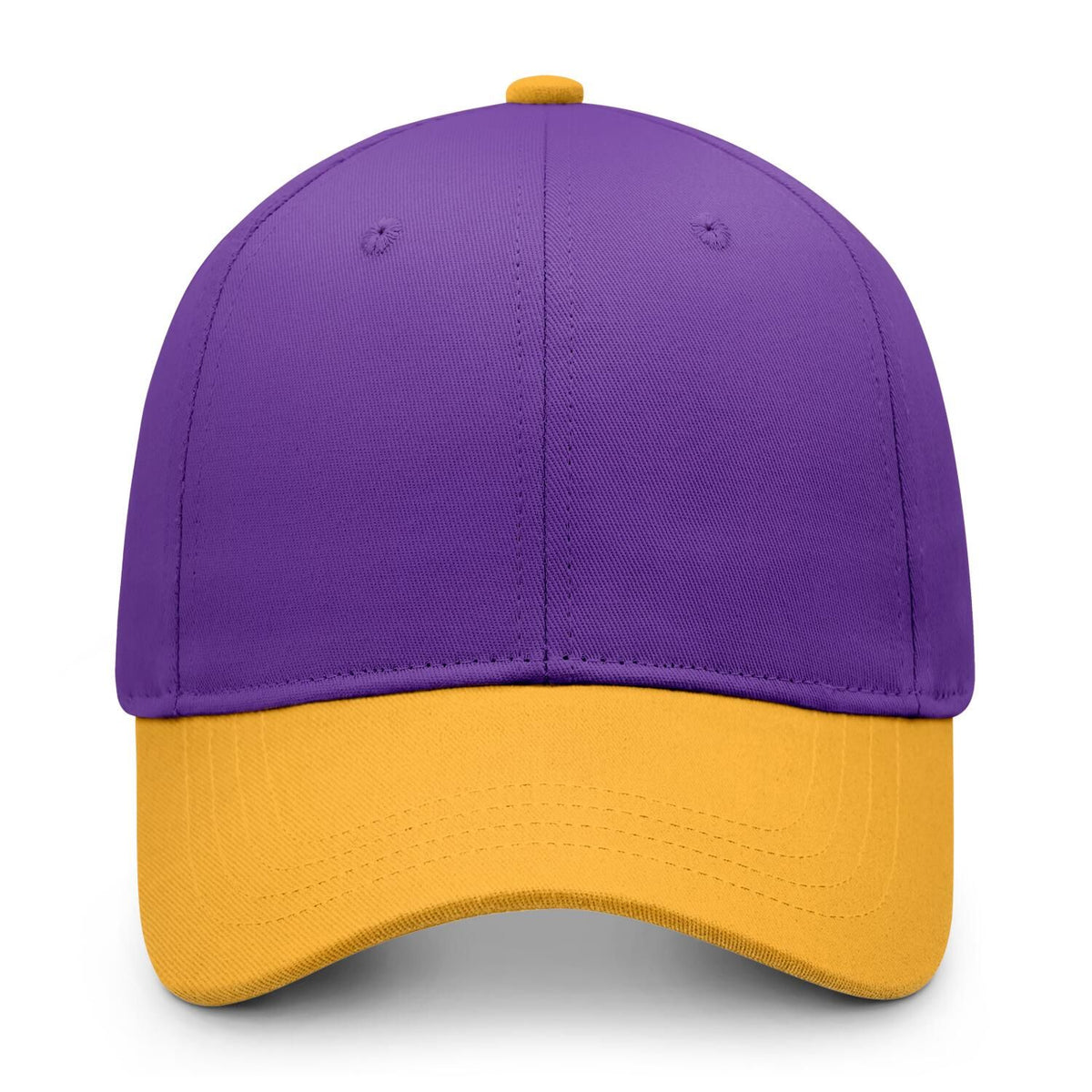 Custom Embroidered or Printed Purple & Gold Color Block Baseball Cap | Personalized Sport Hat
