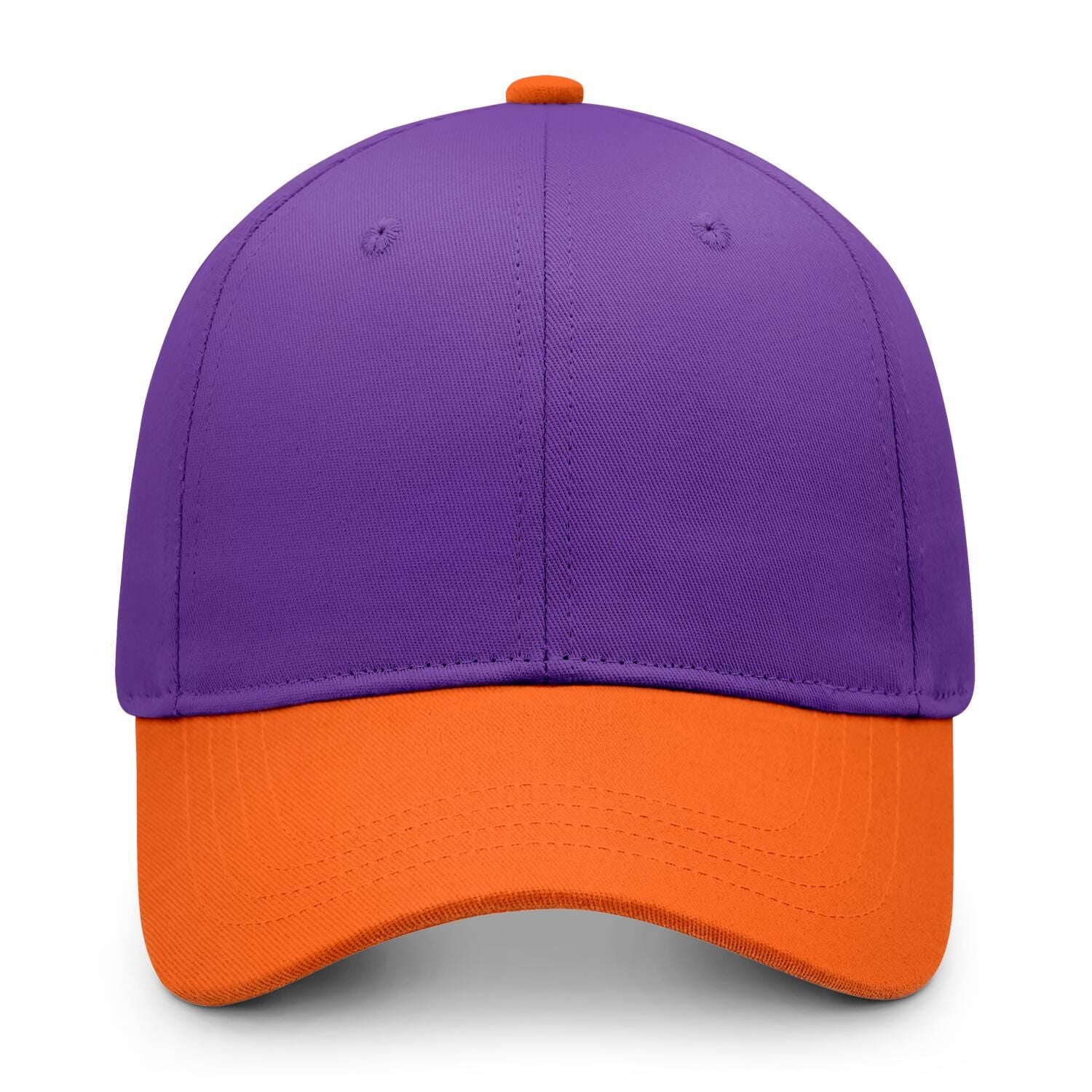 Custom Embroidered or Printed Purple & Orange Color Block Baseball Cap | Personalized Sport Hat