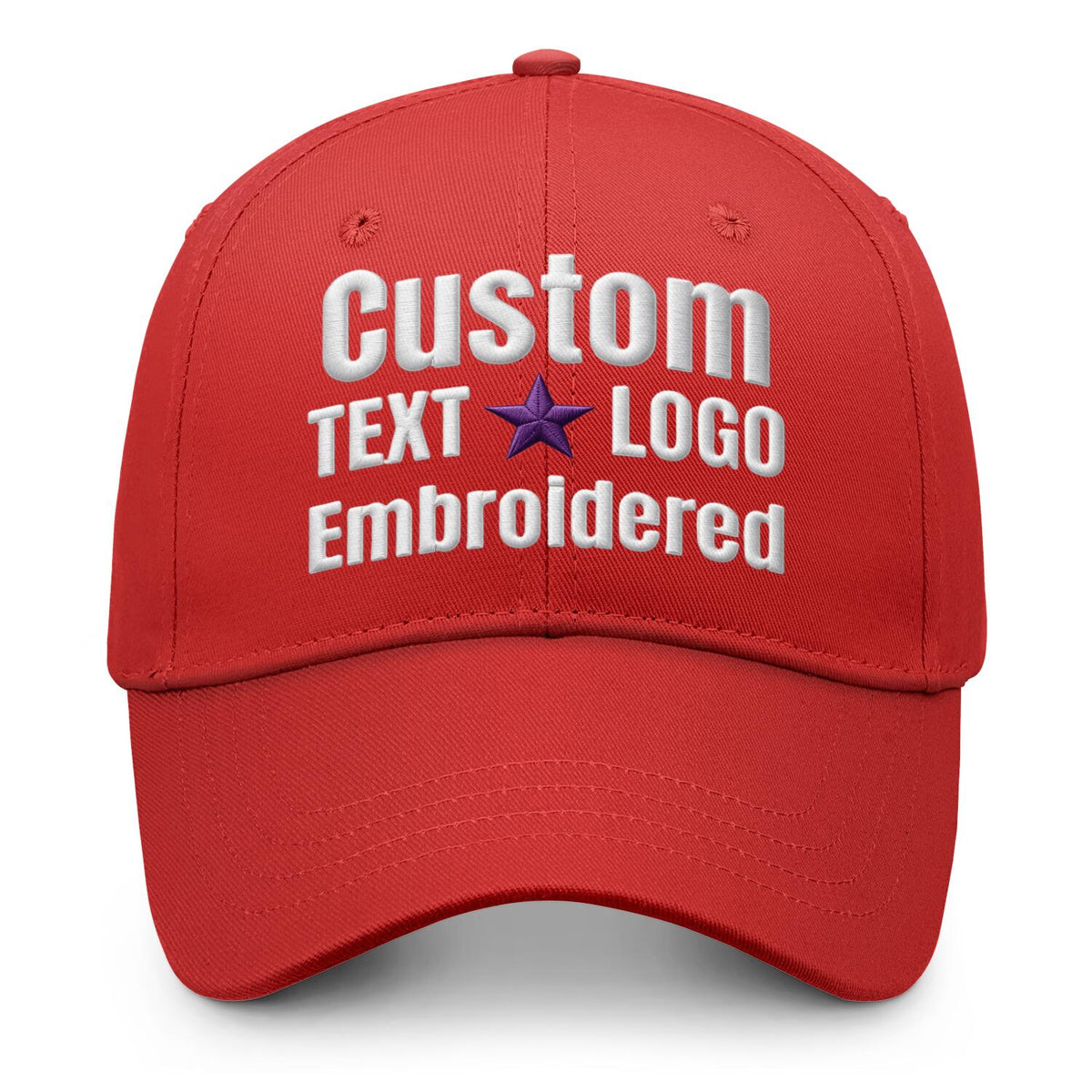 Custom embroidered or printed red baseball cap by Vosoli | Personalized text &amp; logo | Structured fit