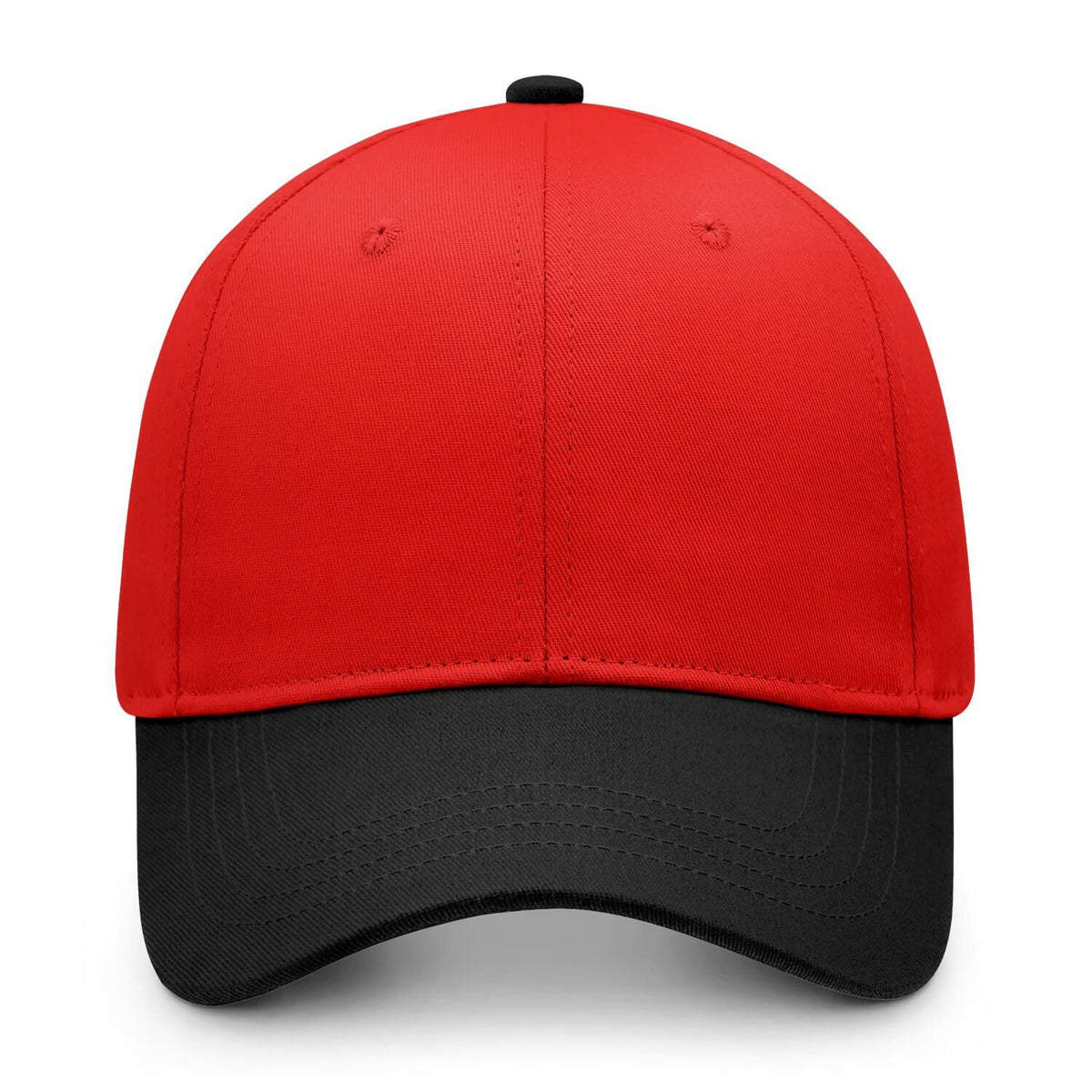 Custom Embroidered or Printed Red & Black Color Block Baseball Cap | Personalized Sport Hat