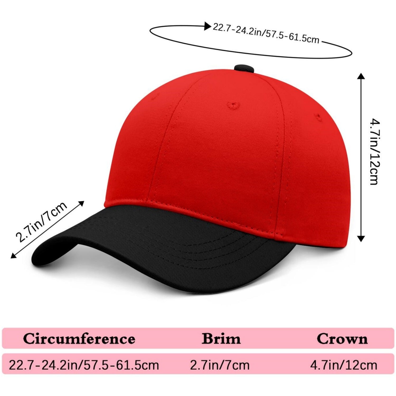 Custom Embroidered or Printed Red & Black Color Block Baseball Cap | Personalized Sport Hat
