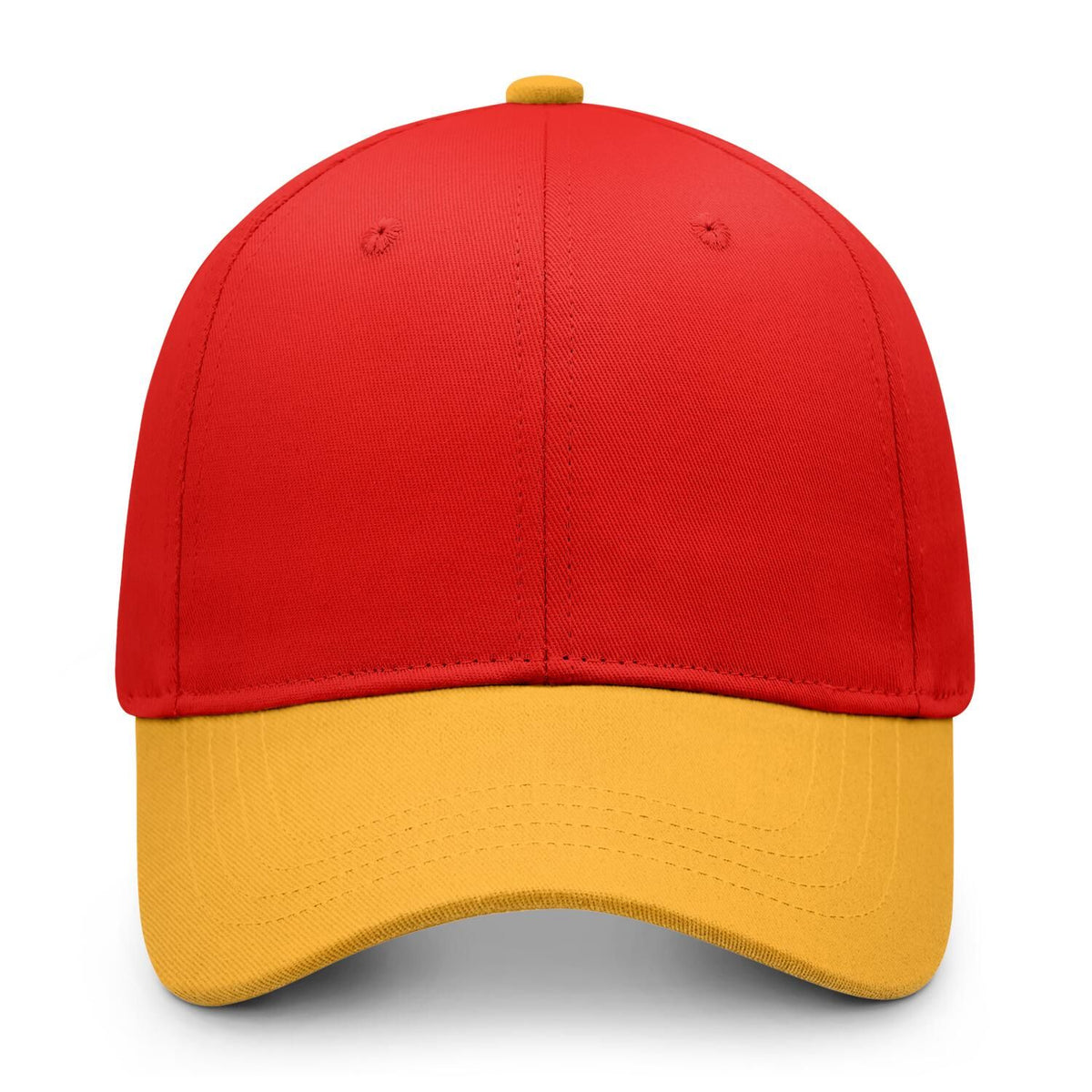 Custom Embroidered or Printed Red & Gold Color Block Baseball Cap | Personalized Sport Hat