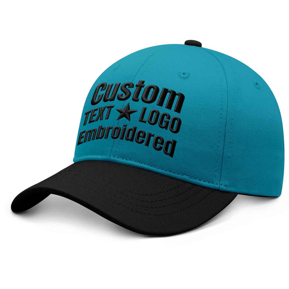 Custom Embroidered or Printed Teal & Black Two-Tone Baseball Cap | Personalized Sport Hat