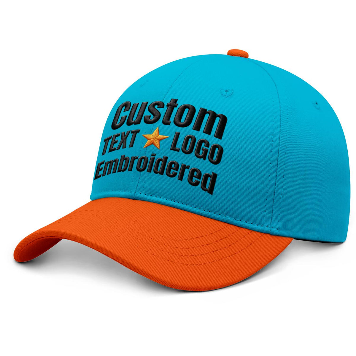 Custom Embroidered or Printed Teal & Orange Color Block Baseball Cap | Personalized Sport Hat