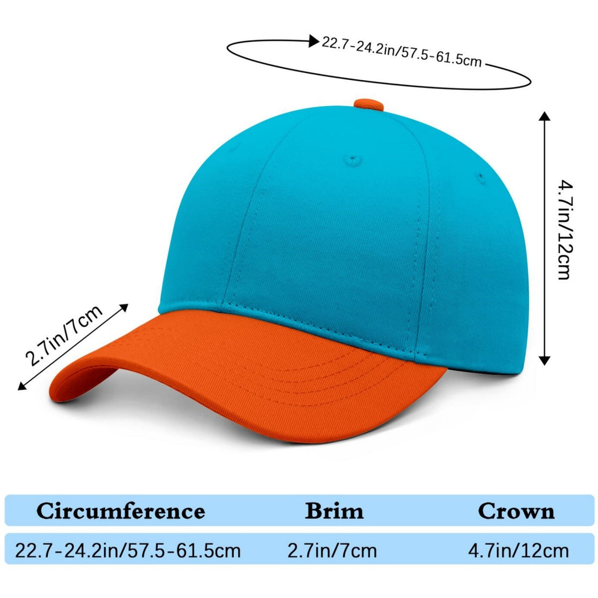 Custom Embroidered or Printed Teal & Orange Color Block Baseball Cap | Personalized Sport Hat