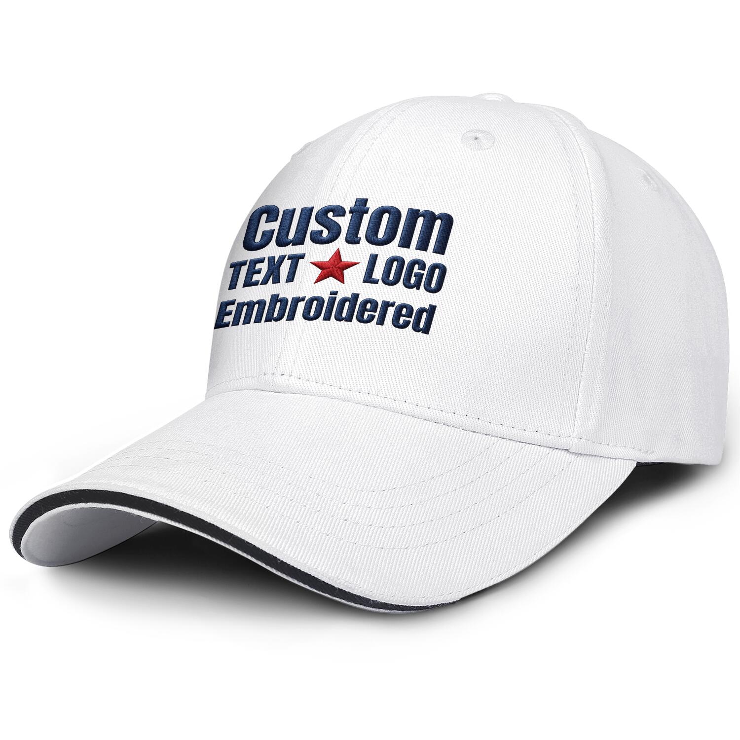 Custom embroidered or printed white baseball cap by Vosoli | Personalized text & logo | Structured fit