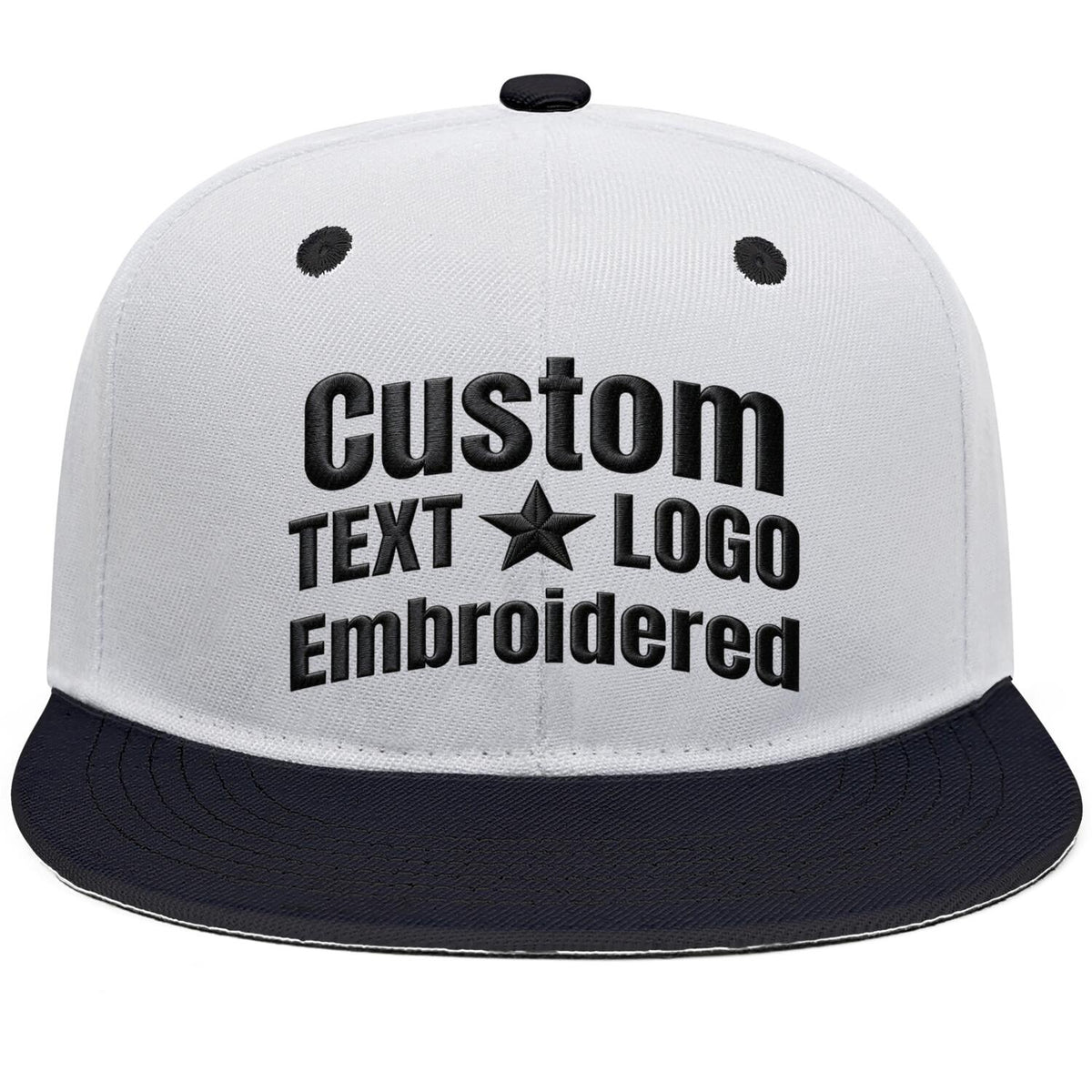 Custom Embroidered or Printed White & Black Color-Block Flat-Brim Cap