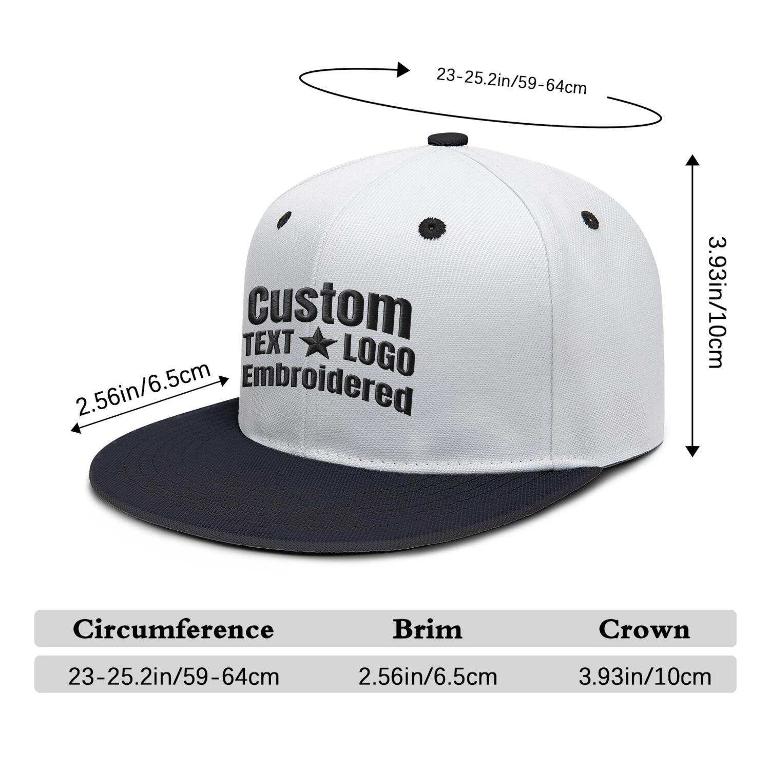 Custom Embroidered or Printed White & Black Color-Block Flat-Brim Cap