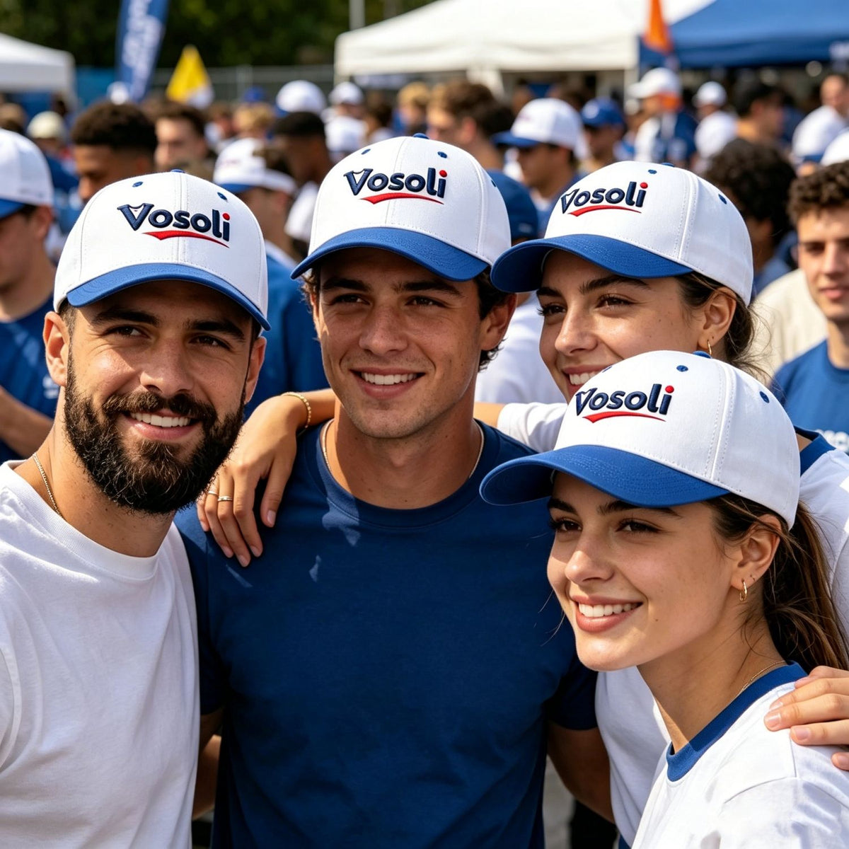 Custom Embroidered or Printed White & Blue Deep Brim Baseball Cap | Personalized Sport Hat