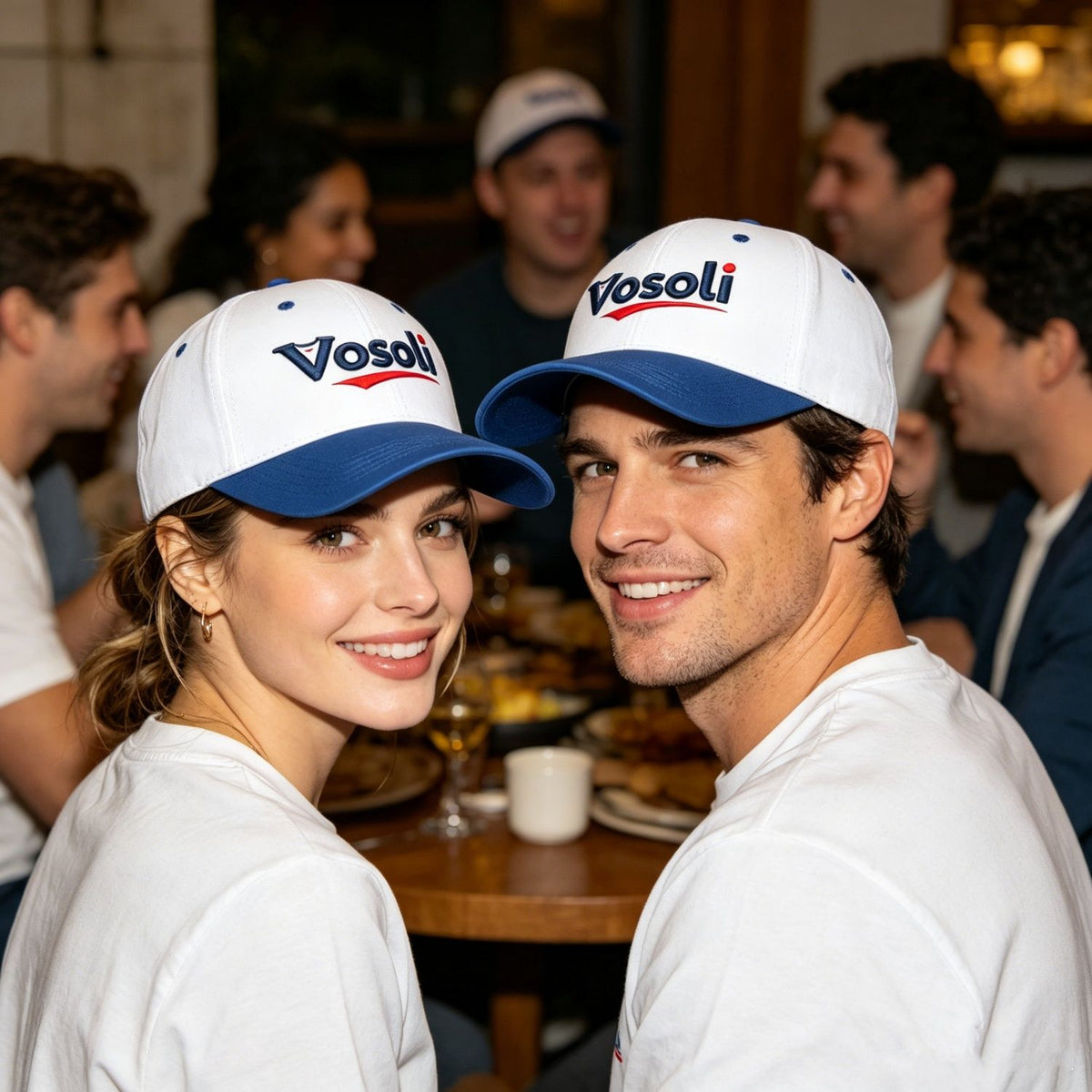 Custom Embroidered or Printed White & Blue Deep Brim Baseball Cap | Personalized Sport Hat