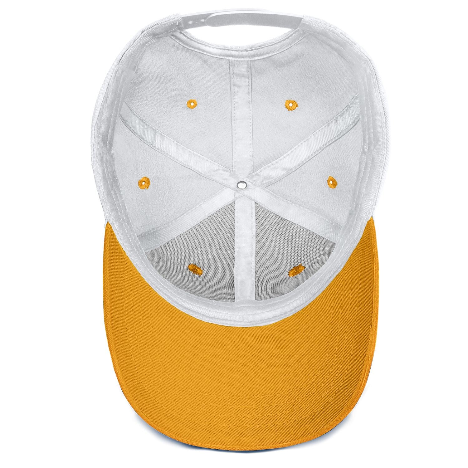 Custom Embroidered or Printed White & Gold Color Block Baseball Cap | Personalized Sport Hat
