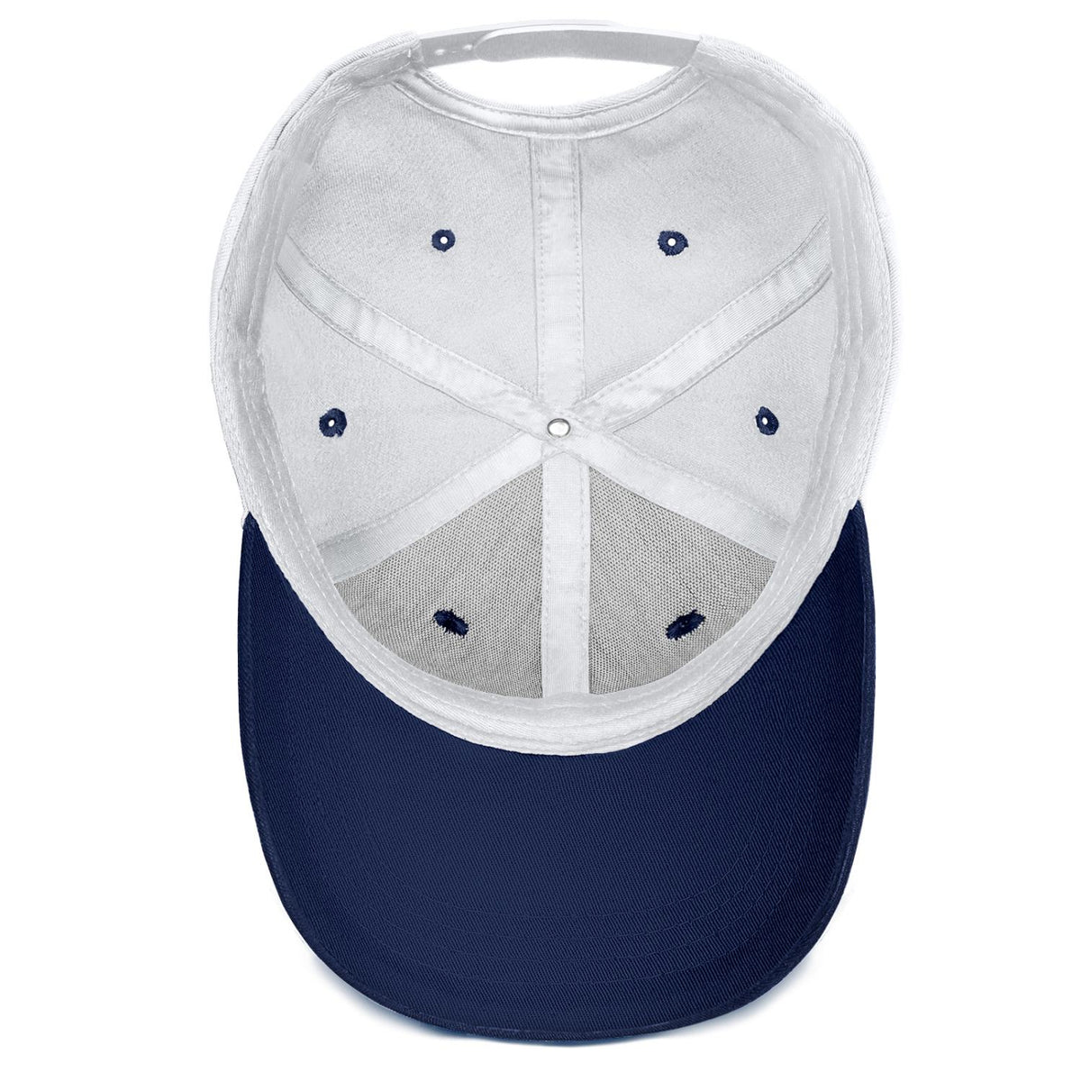 Custom Embroidered or Printed White & Navy Blue Color Block Baseball Cap | Personalized Sport Hat