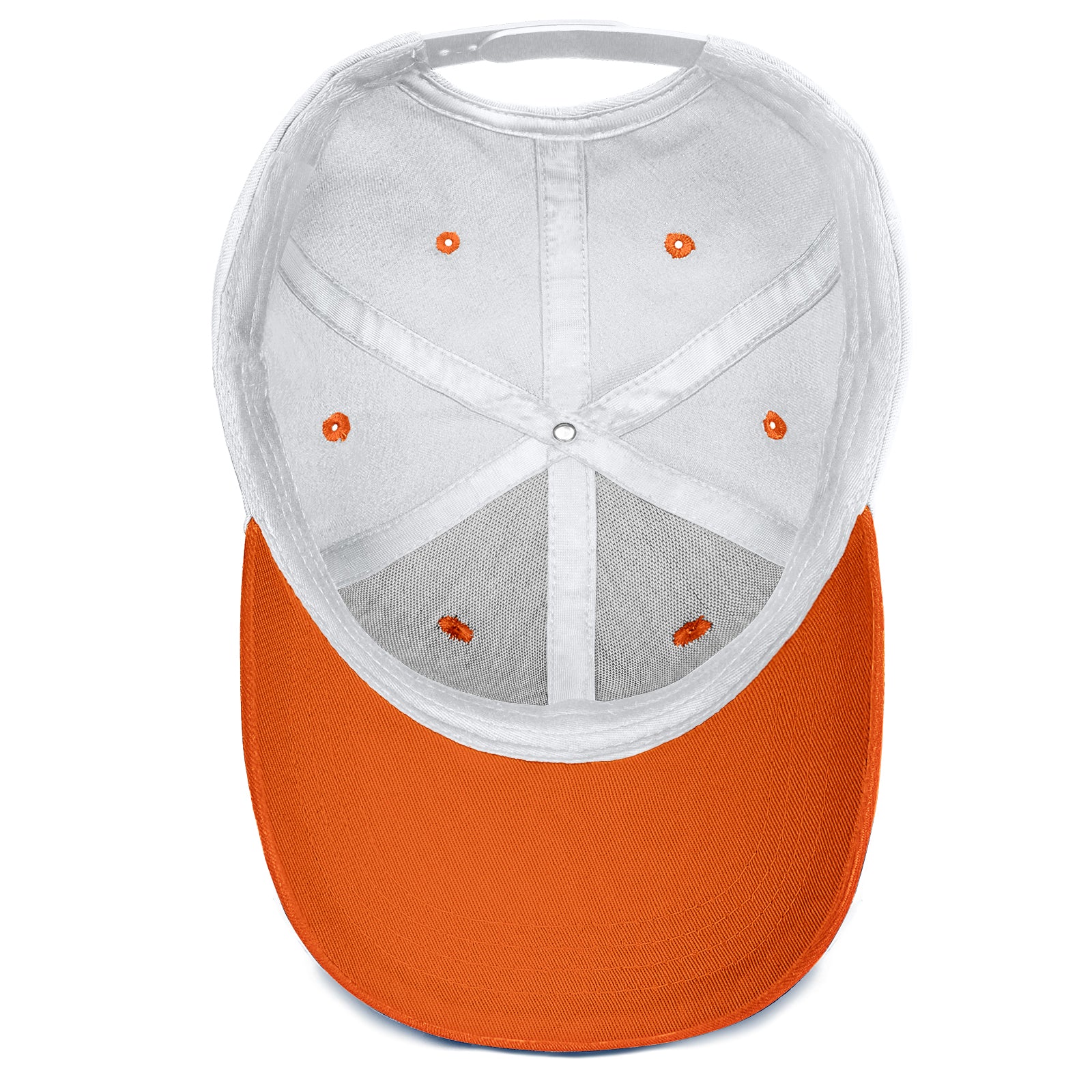 Custom Embroidered or Printed White & Orange Color Block Baseball Cap | Personalized Sport Hat