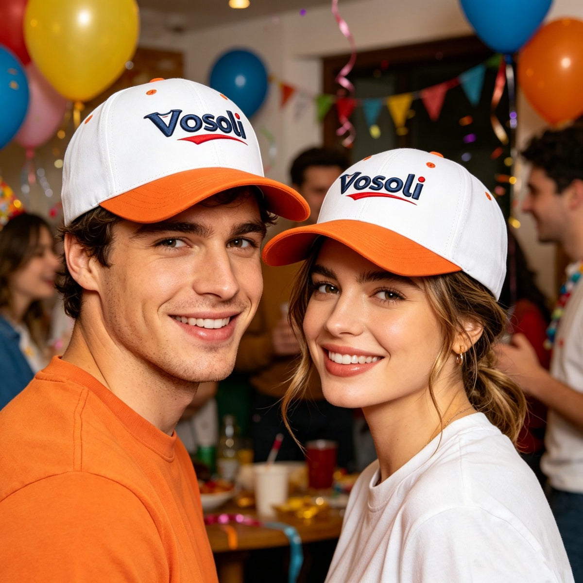 Custom Embroidered or Printed White & Orange Deep Brim Baseball Cap | Personalized Sport Hat