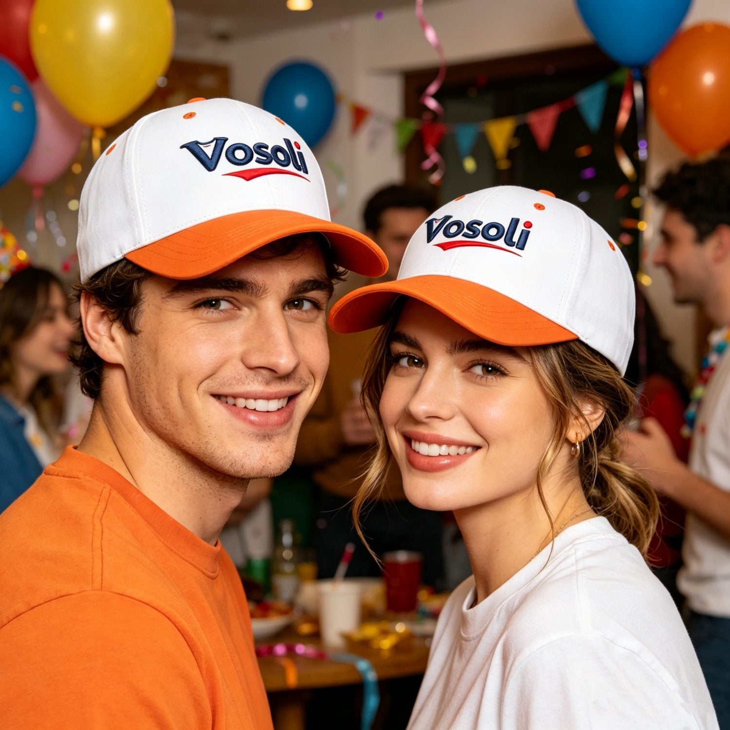 Custom Embroidered or Printed White & Orange Deep Brim Baseball Cap | Personalized Sport Hat