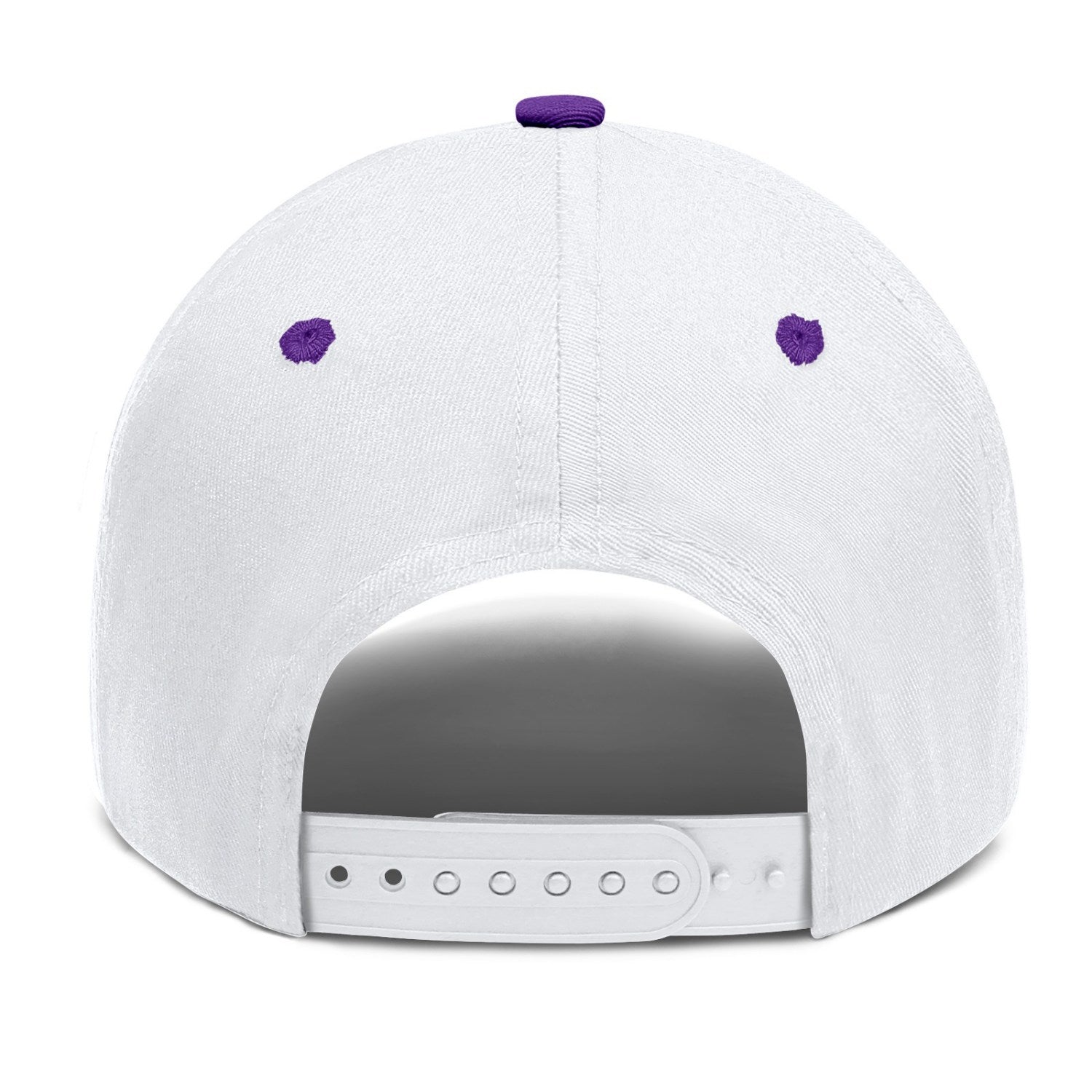 Custom Embroidered or Printed White & Purple Color Block Baseball Cap | Personalized Sport Hat