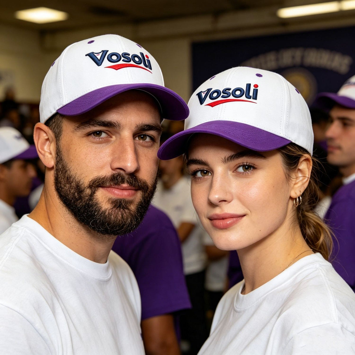 Custom Embroidered or Printed White & Purple Deep Brim Baseball Cap | Personalized Sport Hat