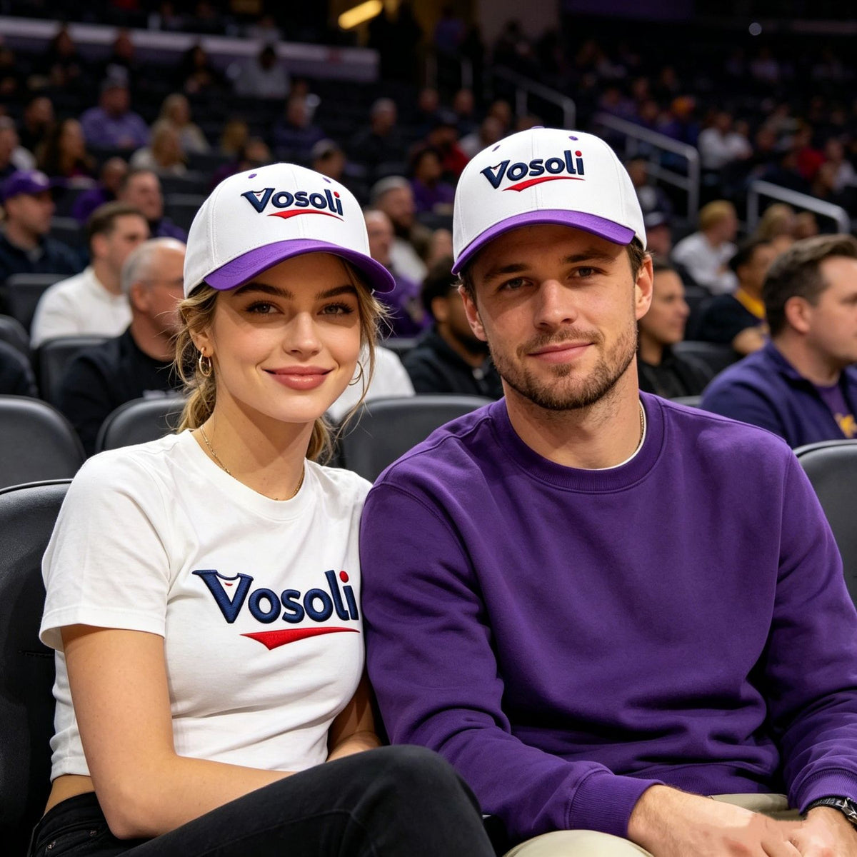 Custom Embroidered or Printed White & Purple Deep Brim Baseball Cap | Personalized Sport Hat