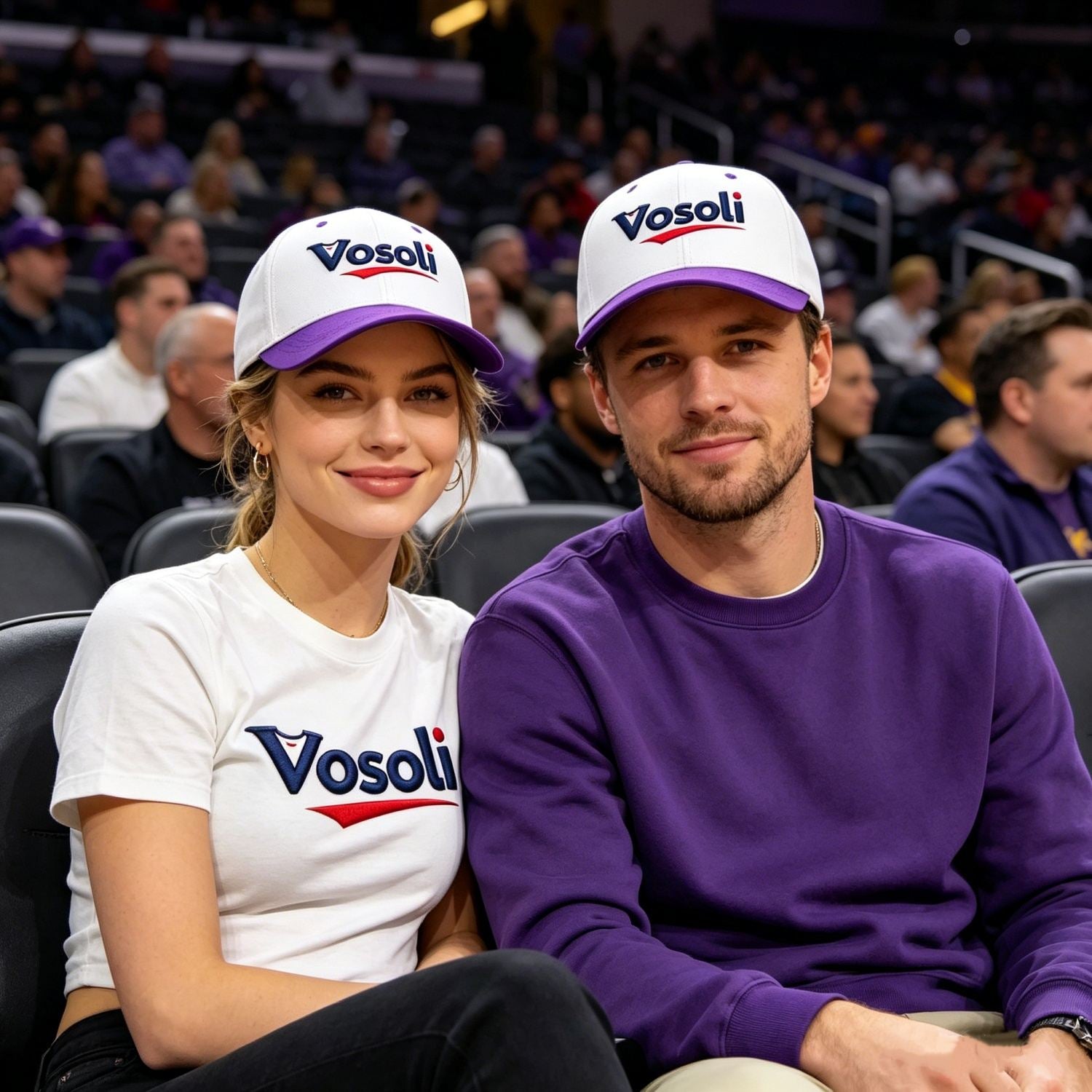 Custom Embroidered or Printed White & Purple Deep Brim Baseball Cap | Personalized Sport Hat