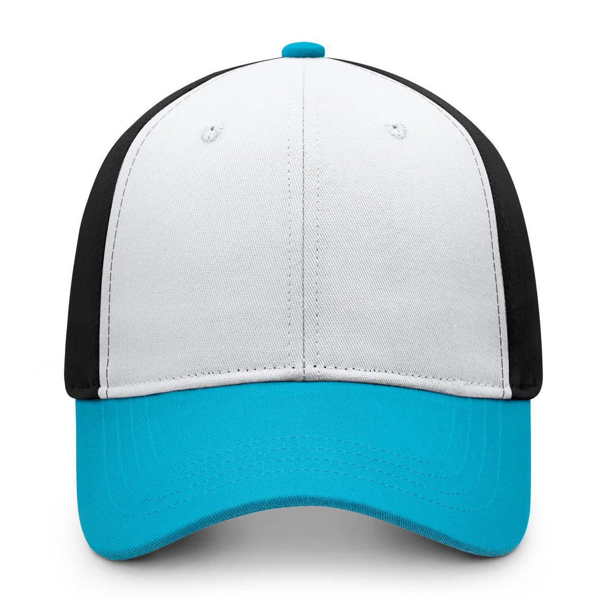 Custom Embroidered or Printed White & Turquoise Color Block Baseball Cap | Personalized Sport Hat