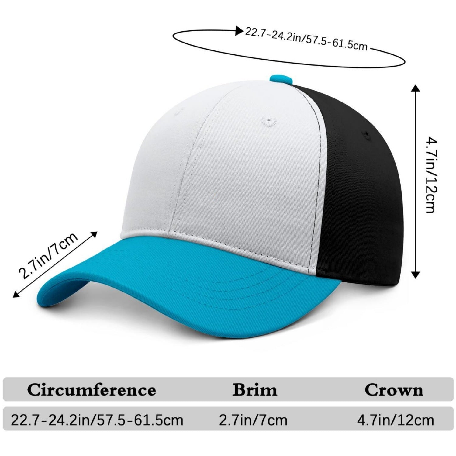 Custom Embroidered or Printed White & Turquoise Color Block Baseball Cap | Personalized Sport Hat