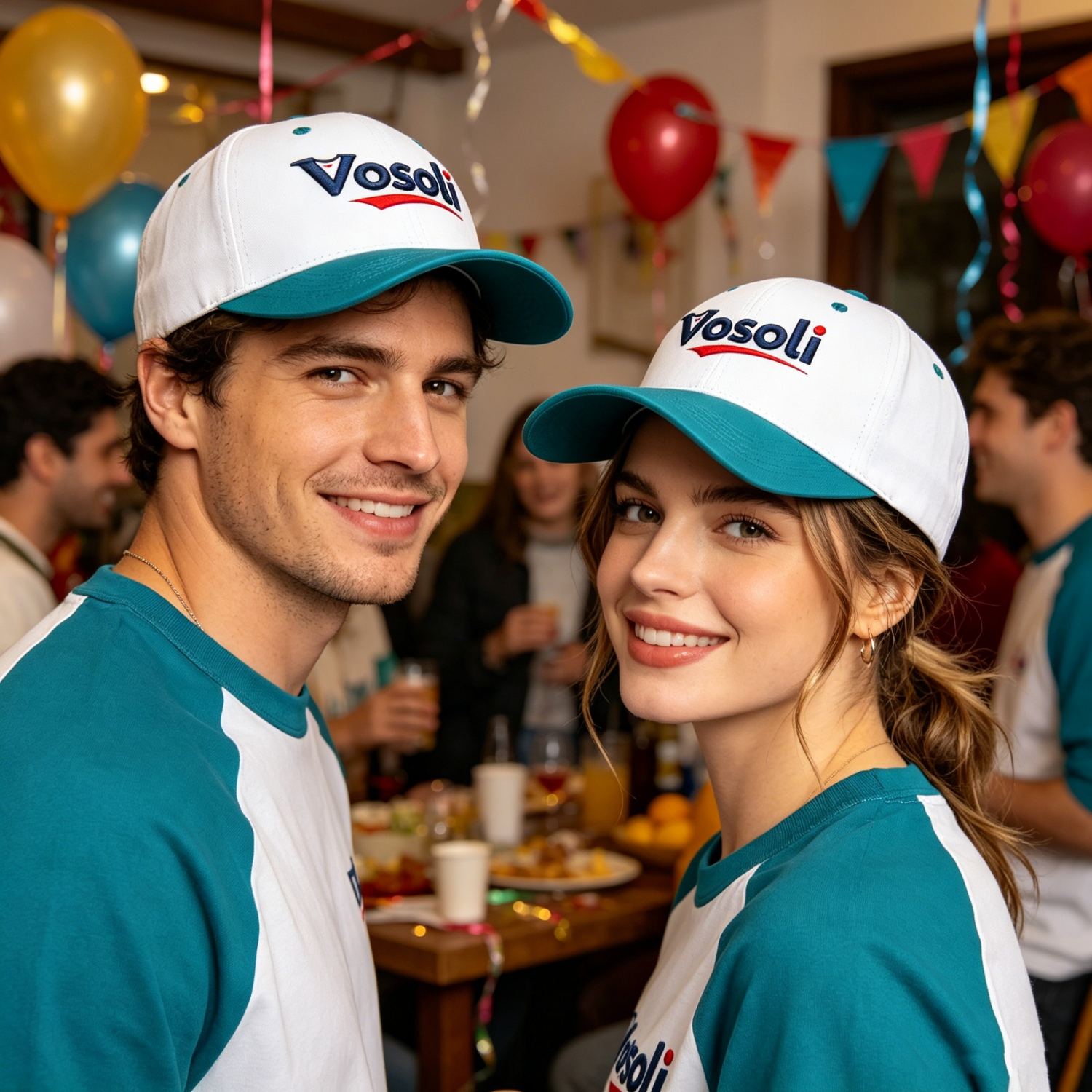 Custom Embroidered or Printed White & Turquoise Deep Brim Baseball Cap | Personalized Sport Hat