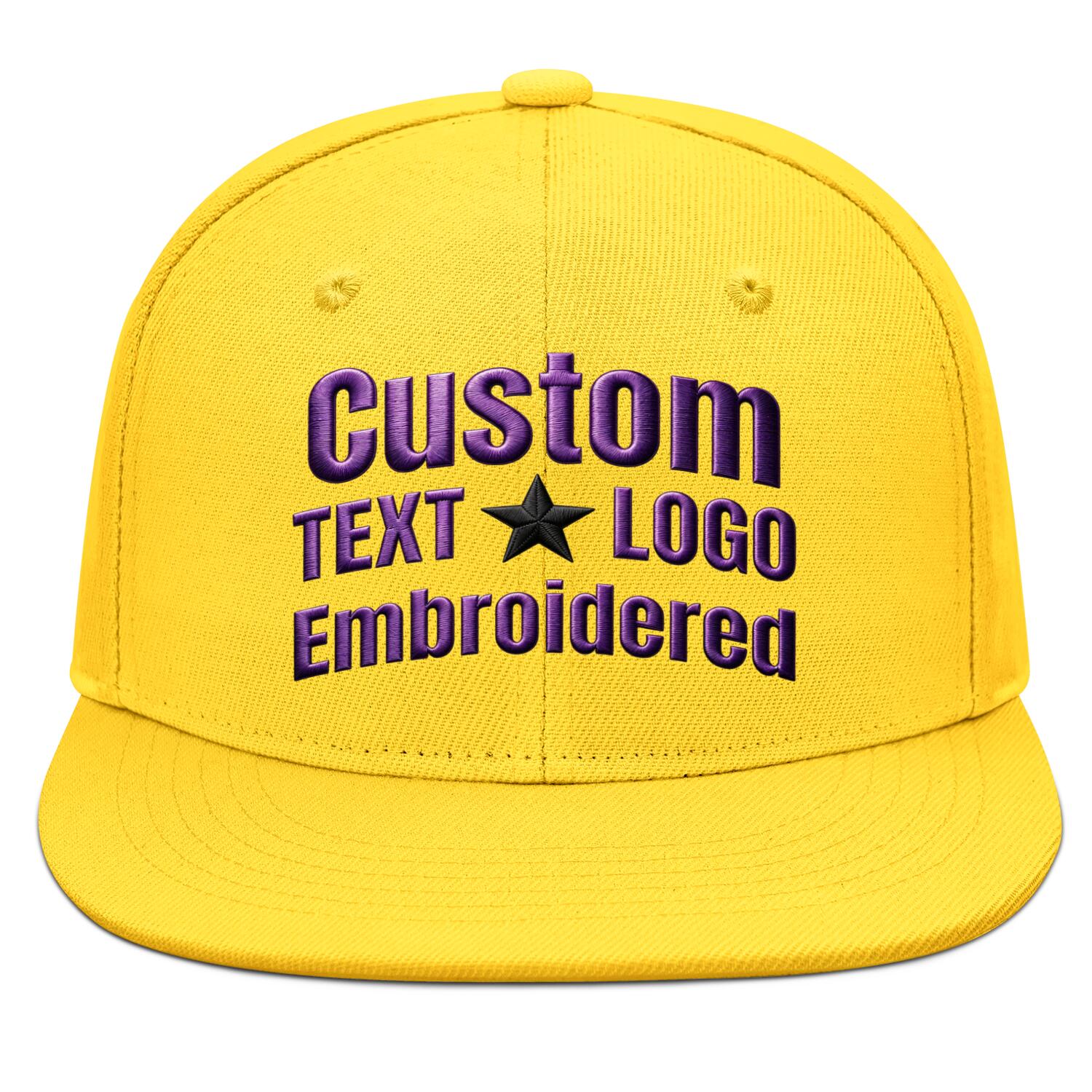 Custom Embroidered or Printed Yellow Flat-Brim Cap | Personalized Sport Hat