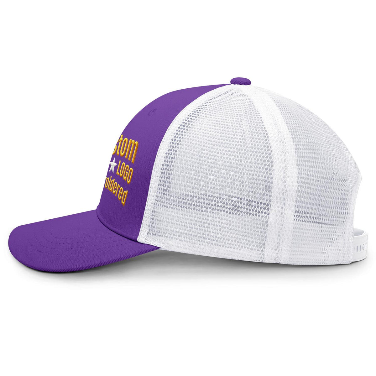Custom Embroidered or Printed Purple & White Trucker Cap | Breathable mesh cap