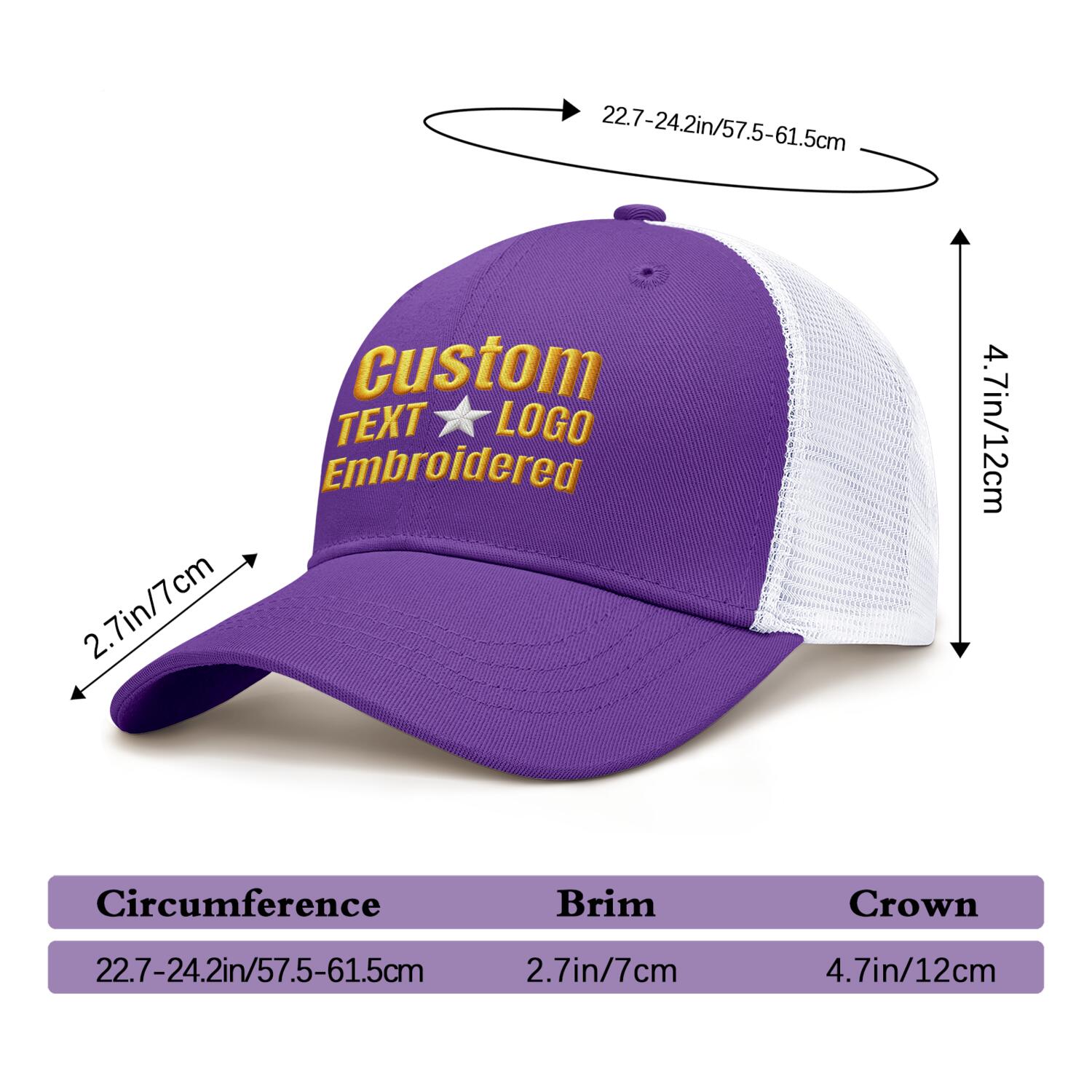 Custom Embroidered or Printed Purple & White Trucker Cap | Breathable mesh cap