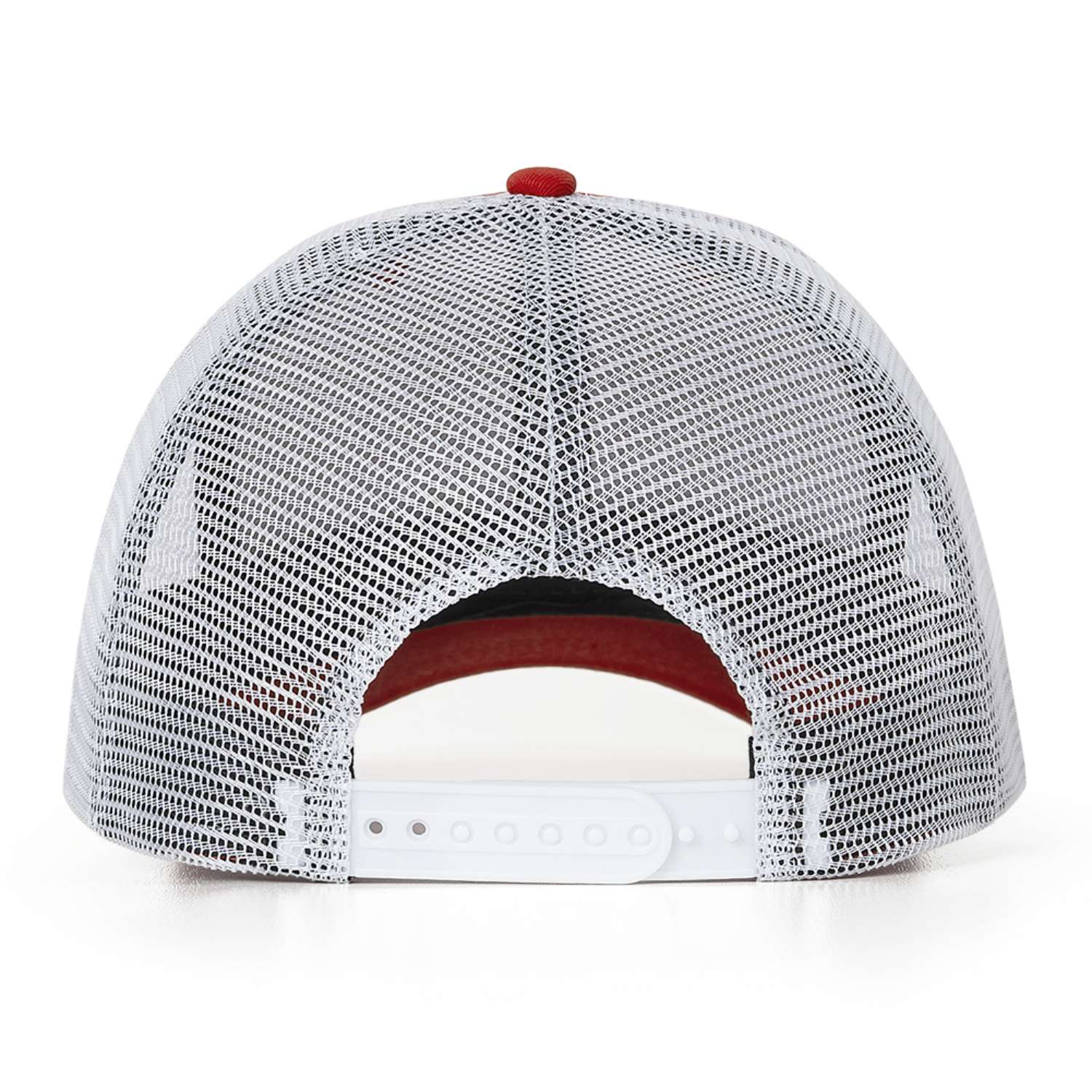 Custom Embroidered or Printed Red & White Trucker Cap | Breathable mesh cap