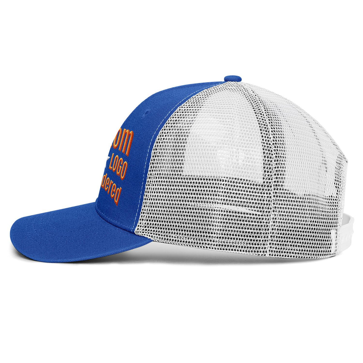 Custom Embroidered or Printed Royal Blue & White Trucker Cap | Breathable mesh cap