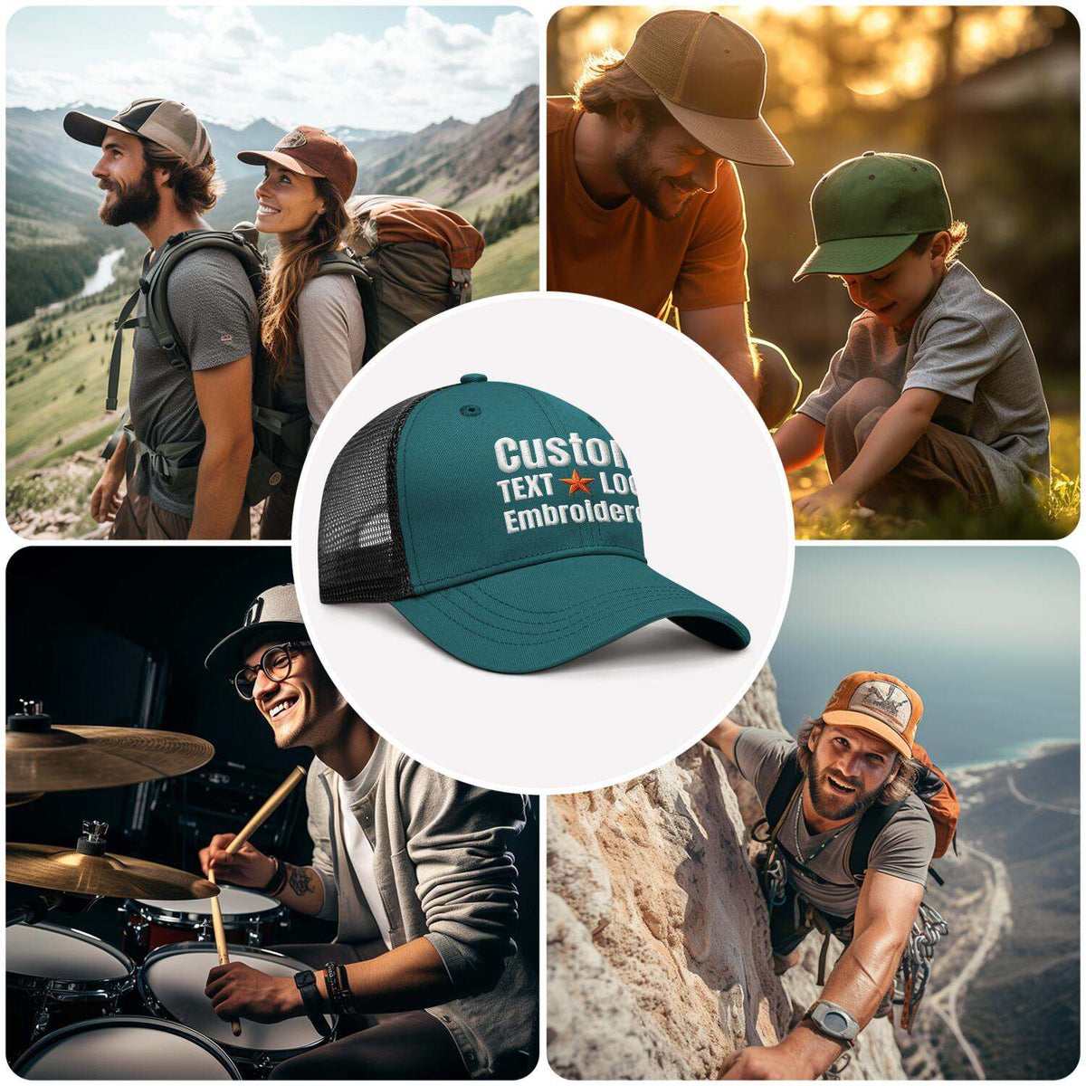 Custom Embroidered or Printed Teal & Black Trucker Cap | Breathable mesh cap