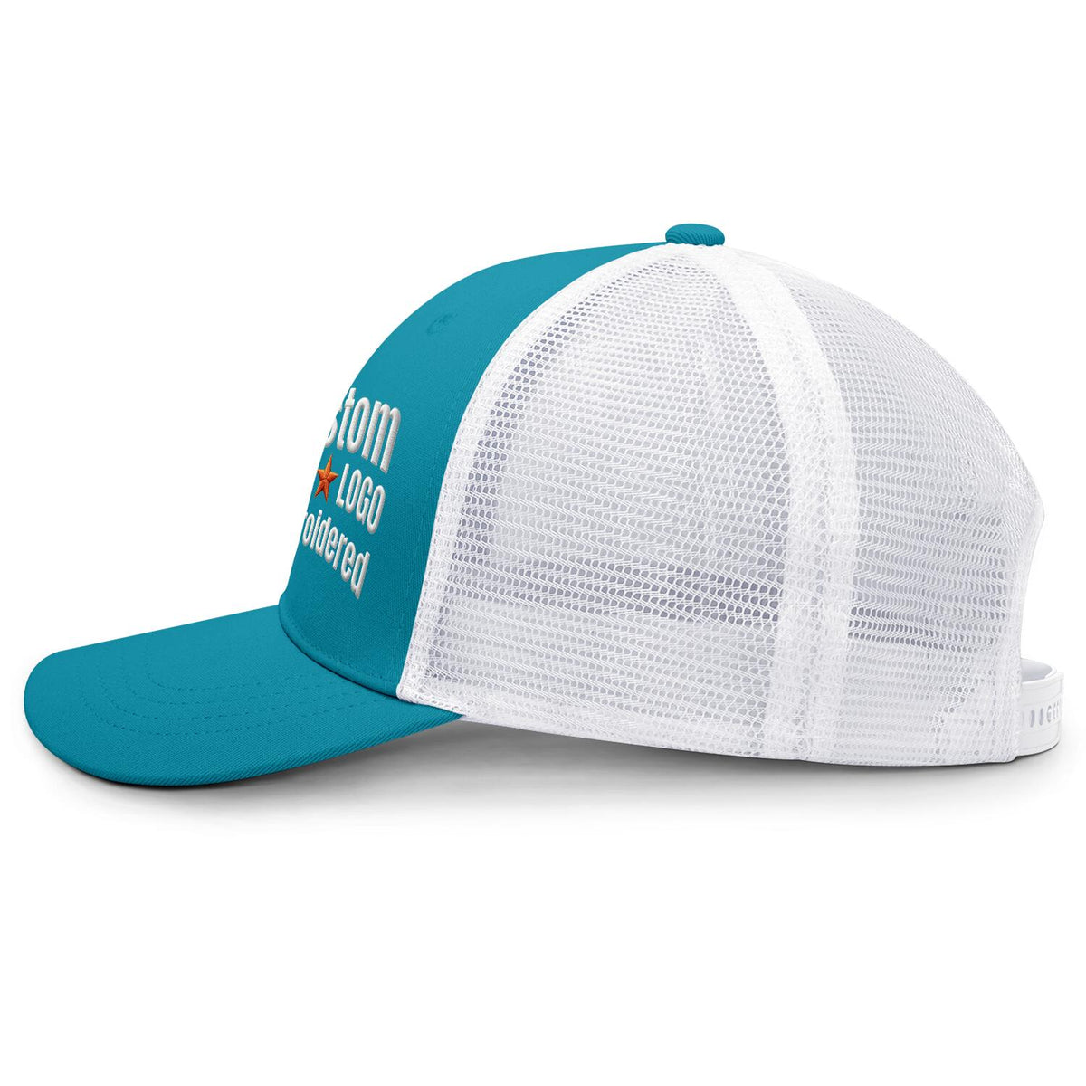 Custom Embroidered or Printed Turquoise & White Trucker Cap | Breathable mesh cap