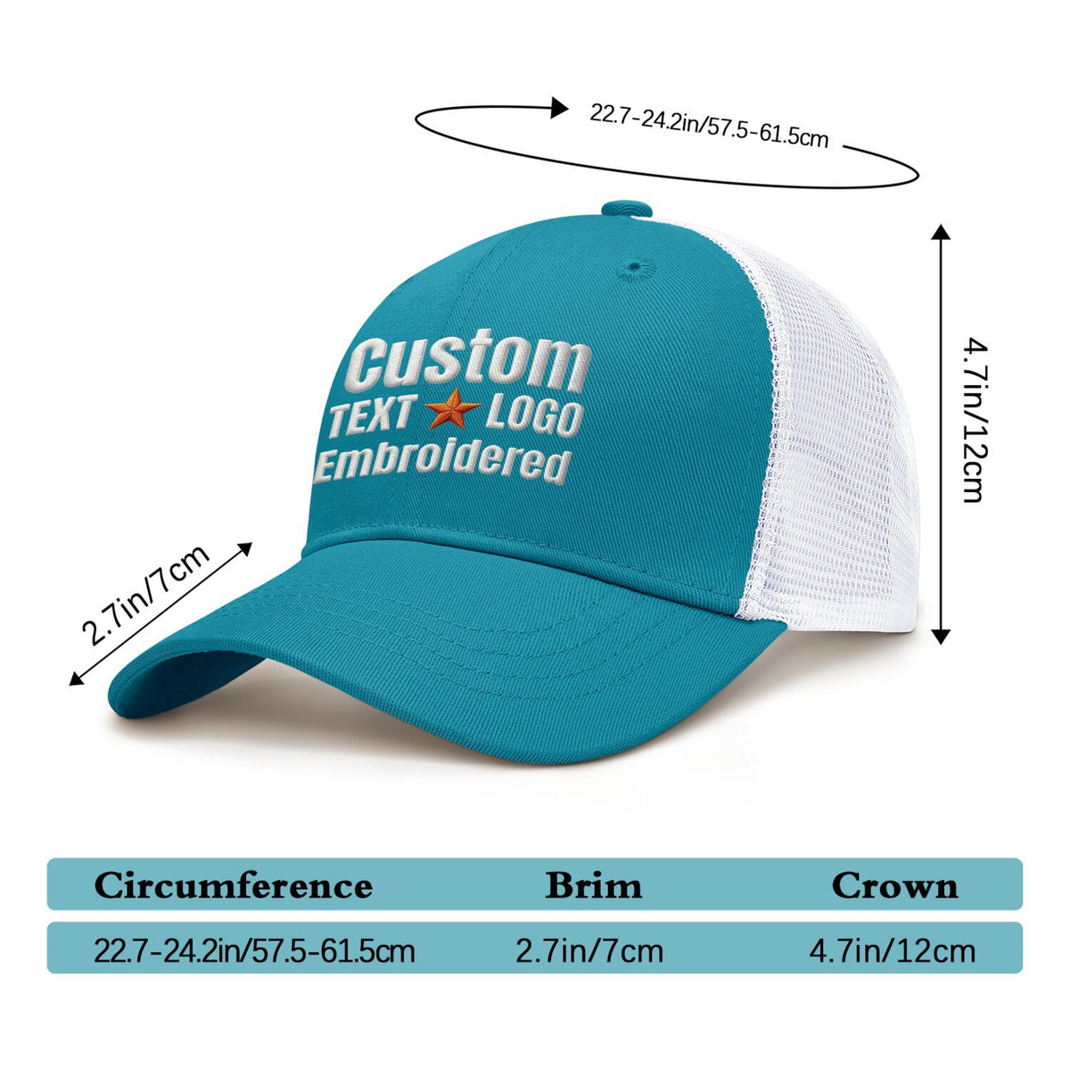 Custom Embroidered or Printed Turquoise & White Trucker Cap | Breathable mesh cap