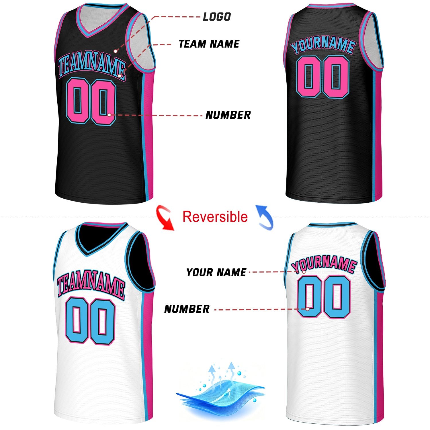 Custom Black & White Double Sided Basketball Jersey | Personalized Team Jerseys with Name Number Logo