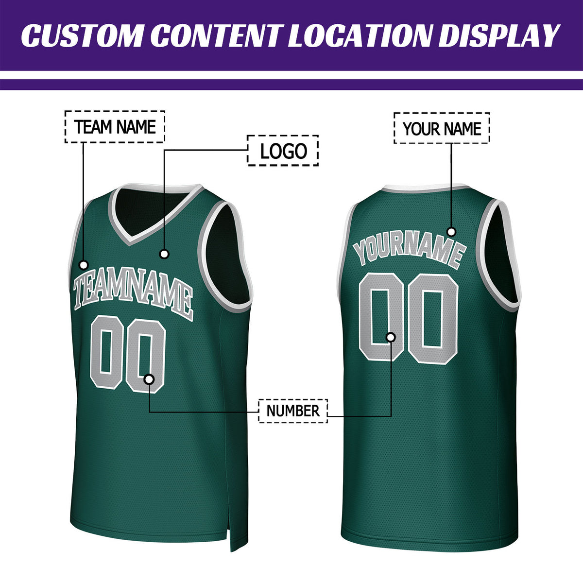 Custom Forest Green & Gray Mesh Basketball Jersey | Personalized Team Uniform for youth & adults