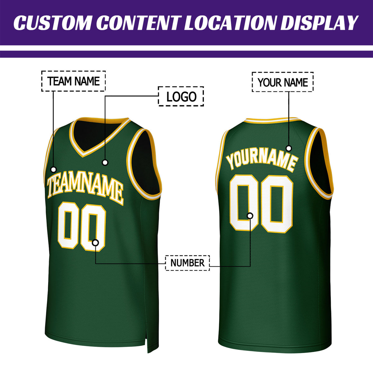 Custom Forest Green & White Mesh Basketball Jersey | Personalized Team Uniform for youth & adults