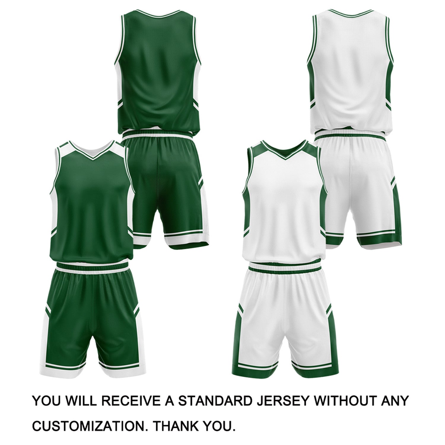Custom Reversible Basketball Uniform Set | Forest Green & White V-Neck Sleeveless Jersey & Athletic Shorts
