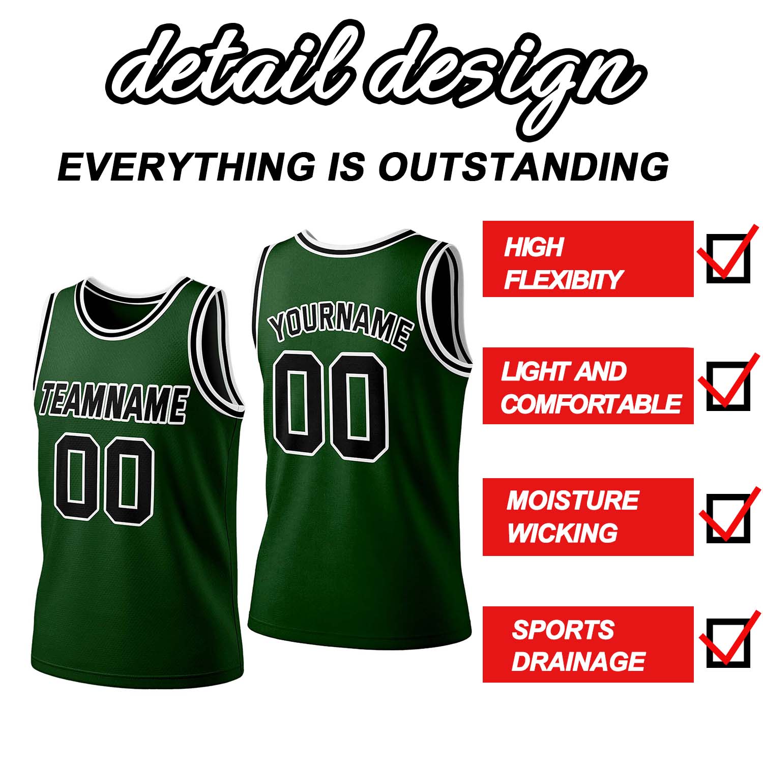Custom Forest Green & Black Mesh Basketball Jersey | Personalized Team Uniform