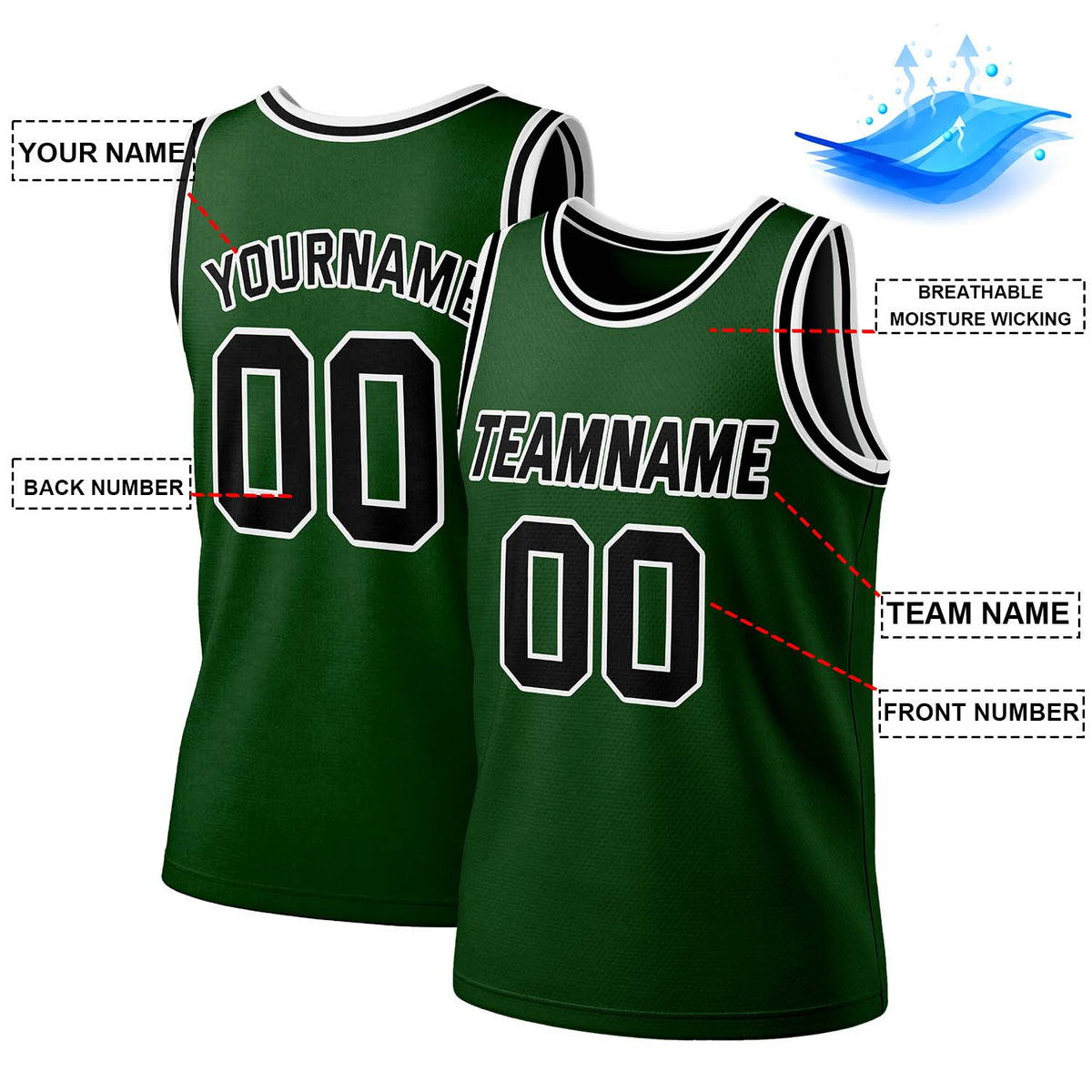 Custom Forest Green & Black Mesh Basketball Jersey | Personalized Team Uniform