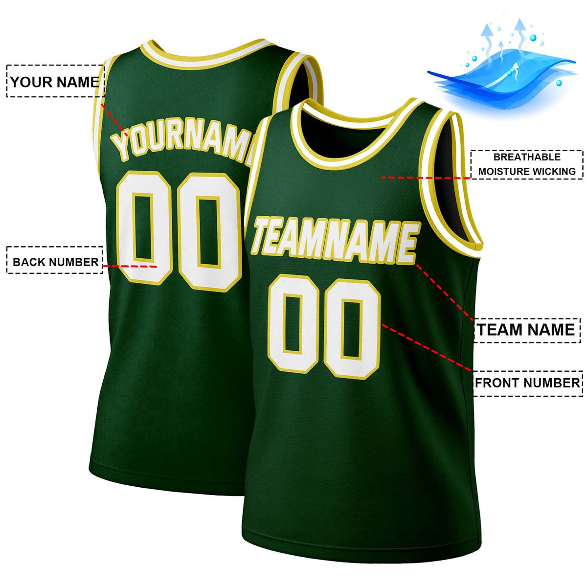 Custom Forest Green & White Mesh Basketball Jersey | Personalized Team Uniform