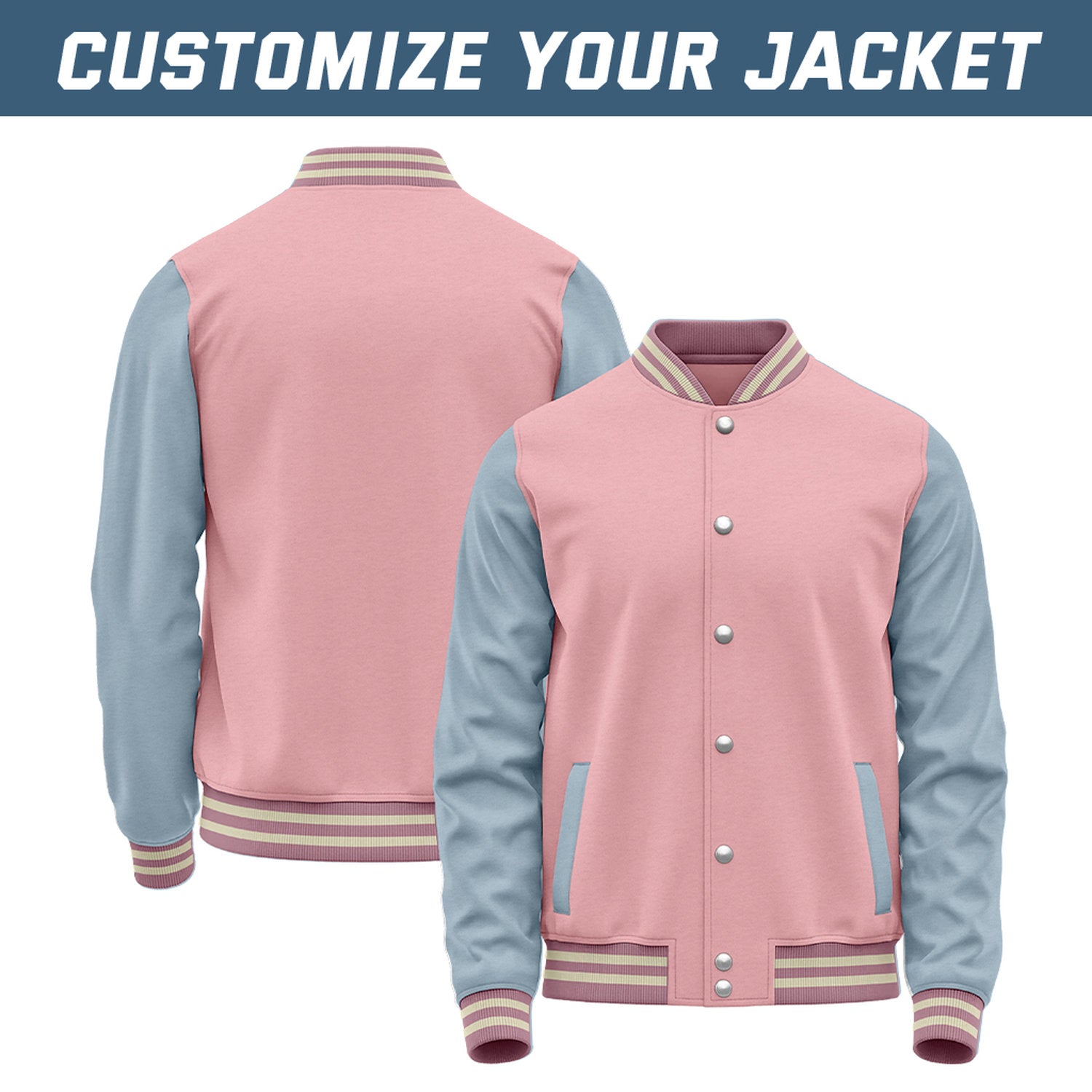 Custom Pink & Dusty Blue Baseball Bomber Jacket | Retro Collegiate Varsity & Letterman