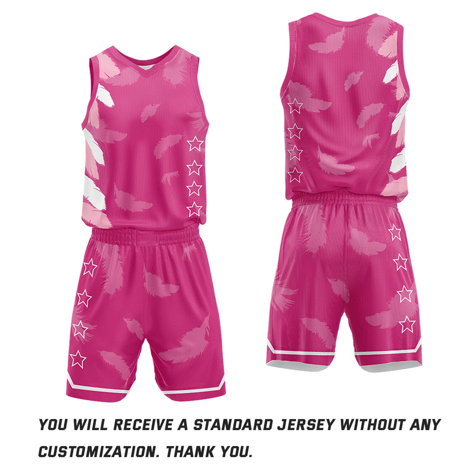 Custom Basketball Jerseys and Shorts Set | Hot Pink Feather V-Neck Sublimated Team Uniform