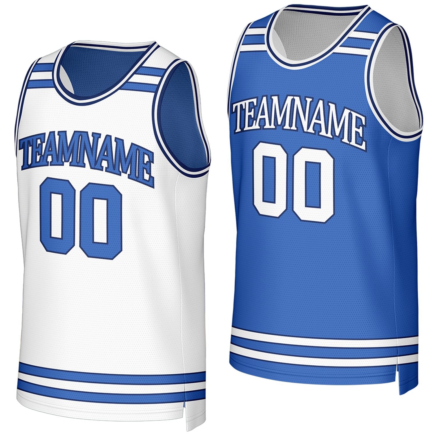 custom girls basketball jerseys white blue reversible by Vosoli, Personalized team name, number & logo.