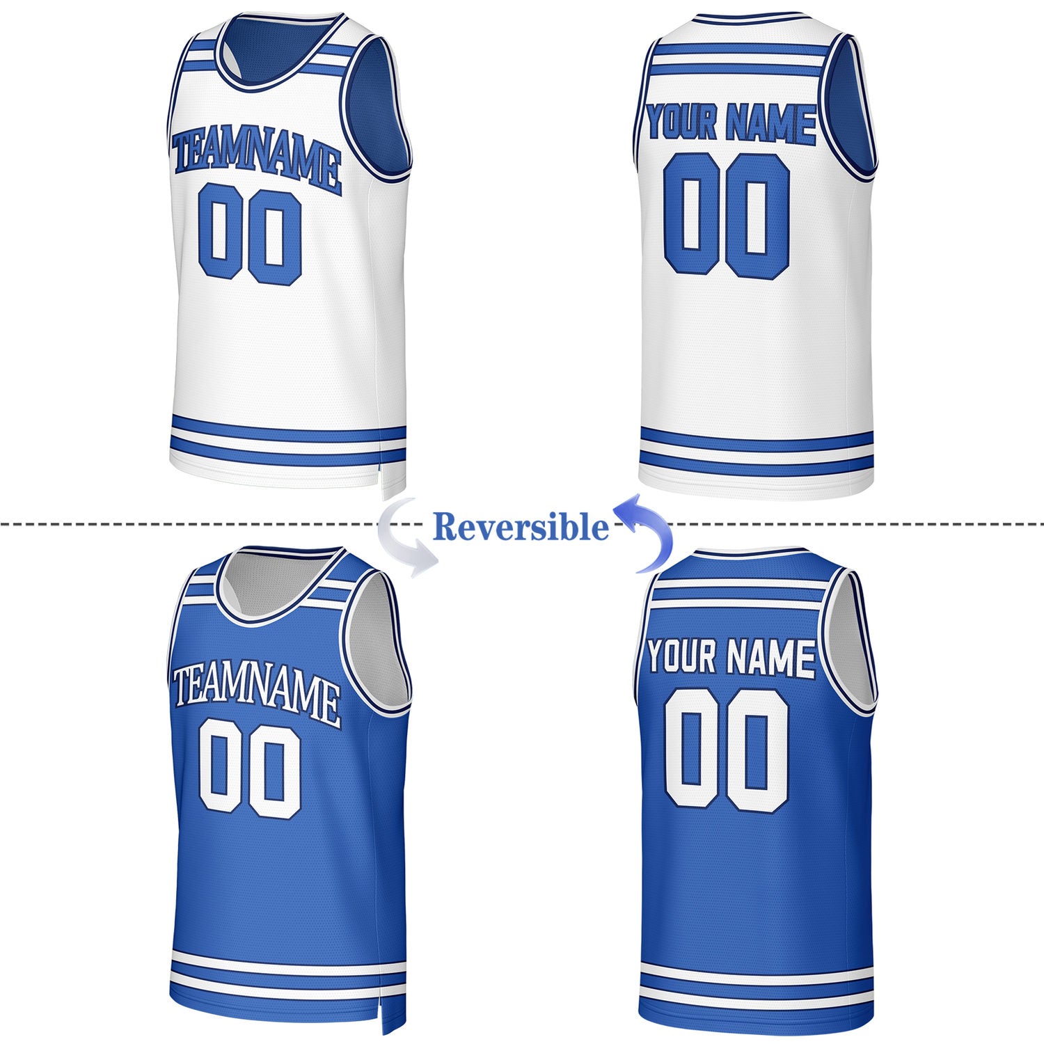 Custom White & Blue Reversible Basketball Jersey | Personalized Team Jerseys for Adult & Youth